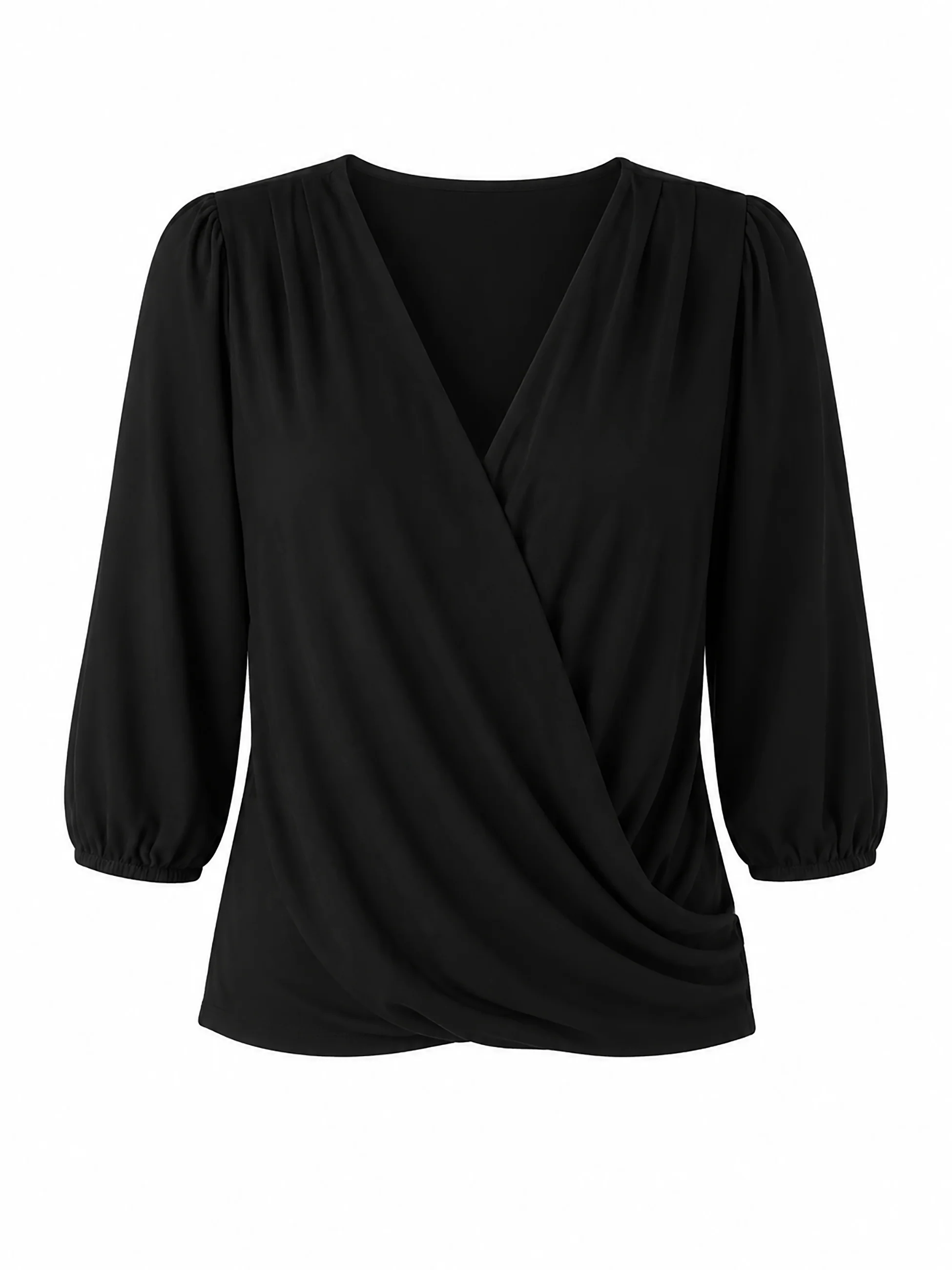 Athena 7/8 Sleeve Drape Top - Black - Image 8