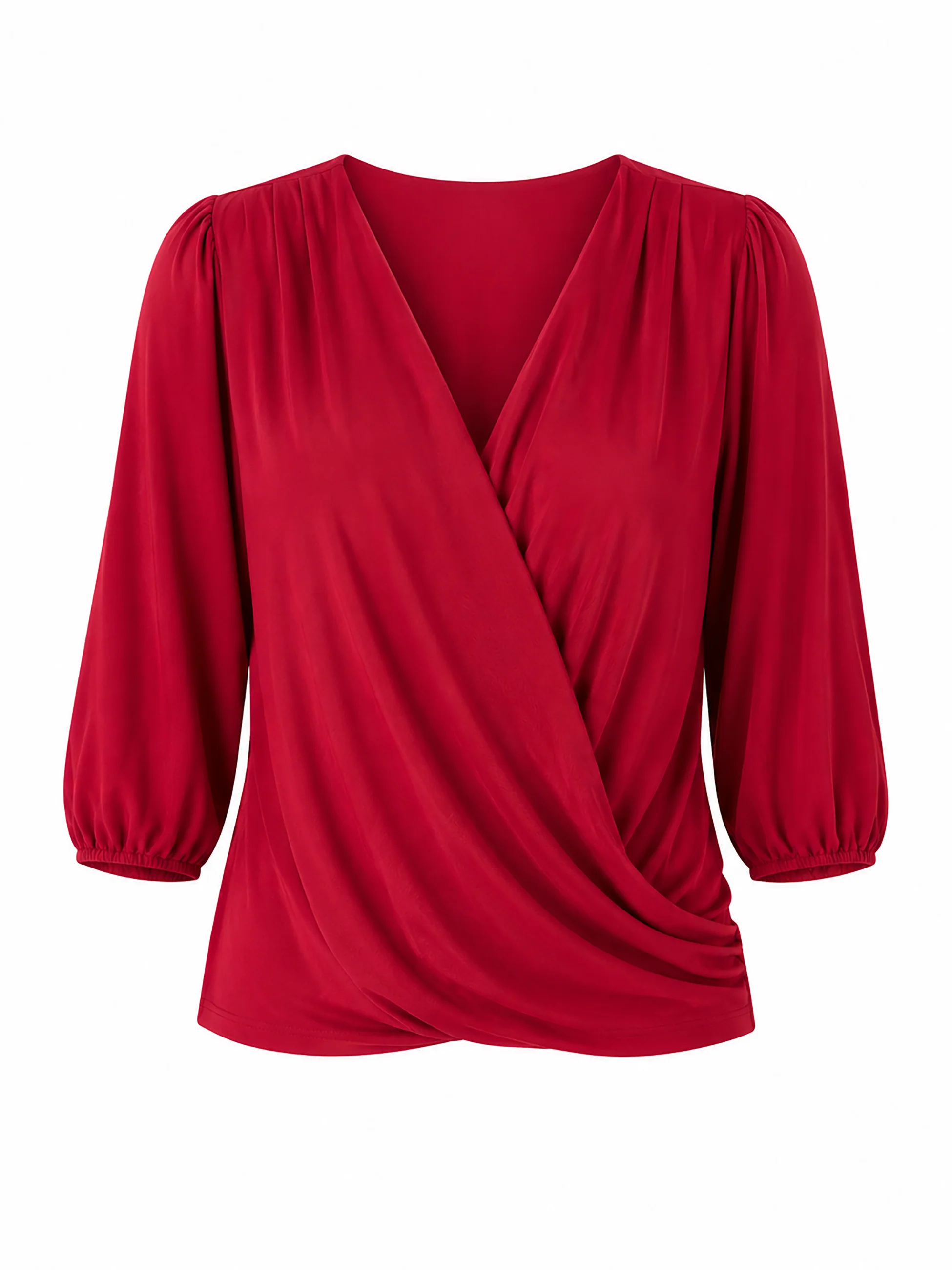 Athena 7/8 Sleeve Drape Top - Cherry - Image 5