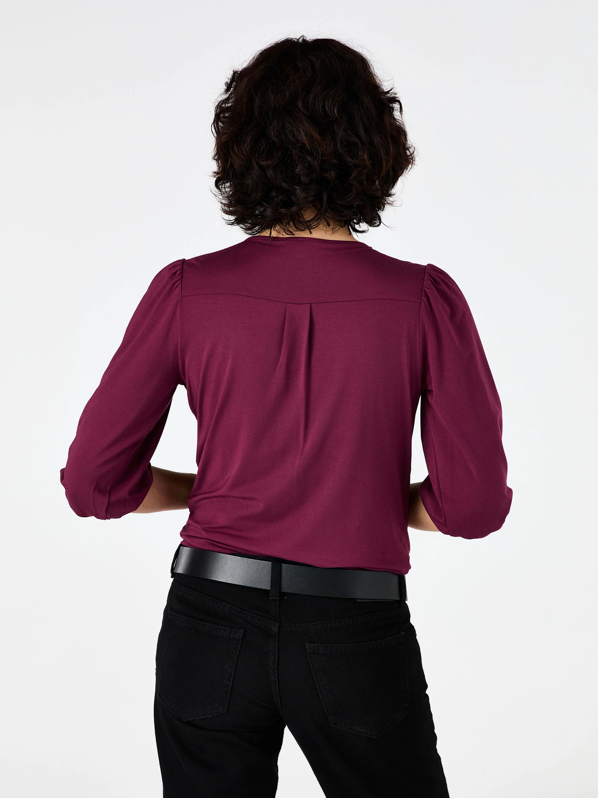Athena 7/8 Sleeve Drape Top - Ruby - Image 2