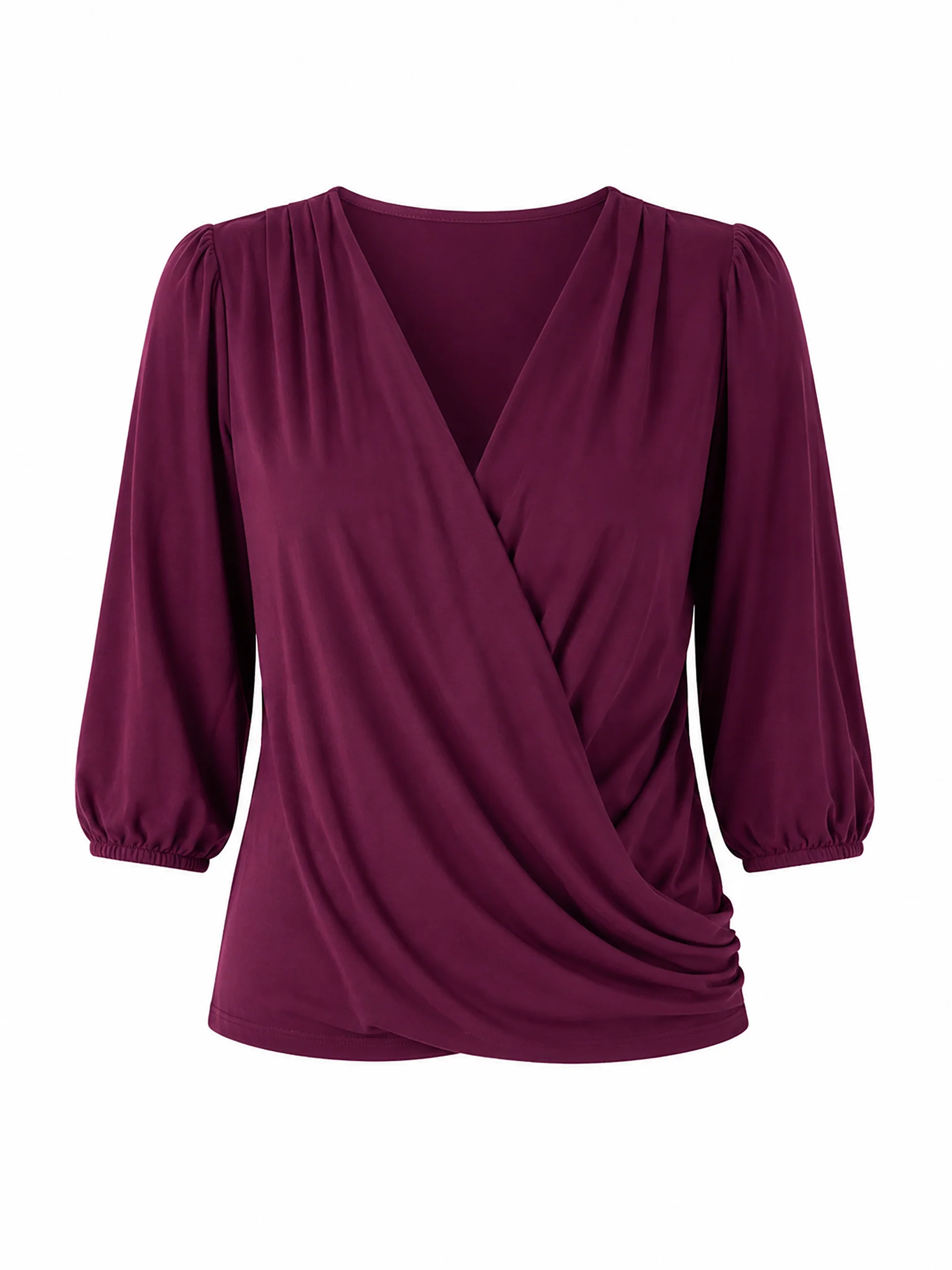 Athena 7/8 Sleeve Drape Top - Ruby - Image 3