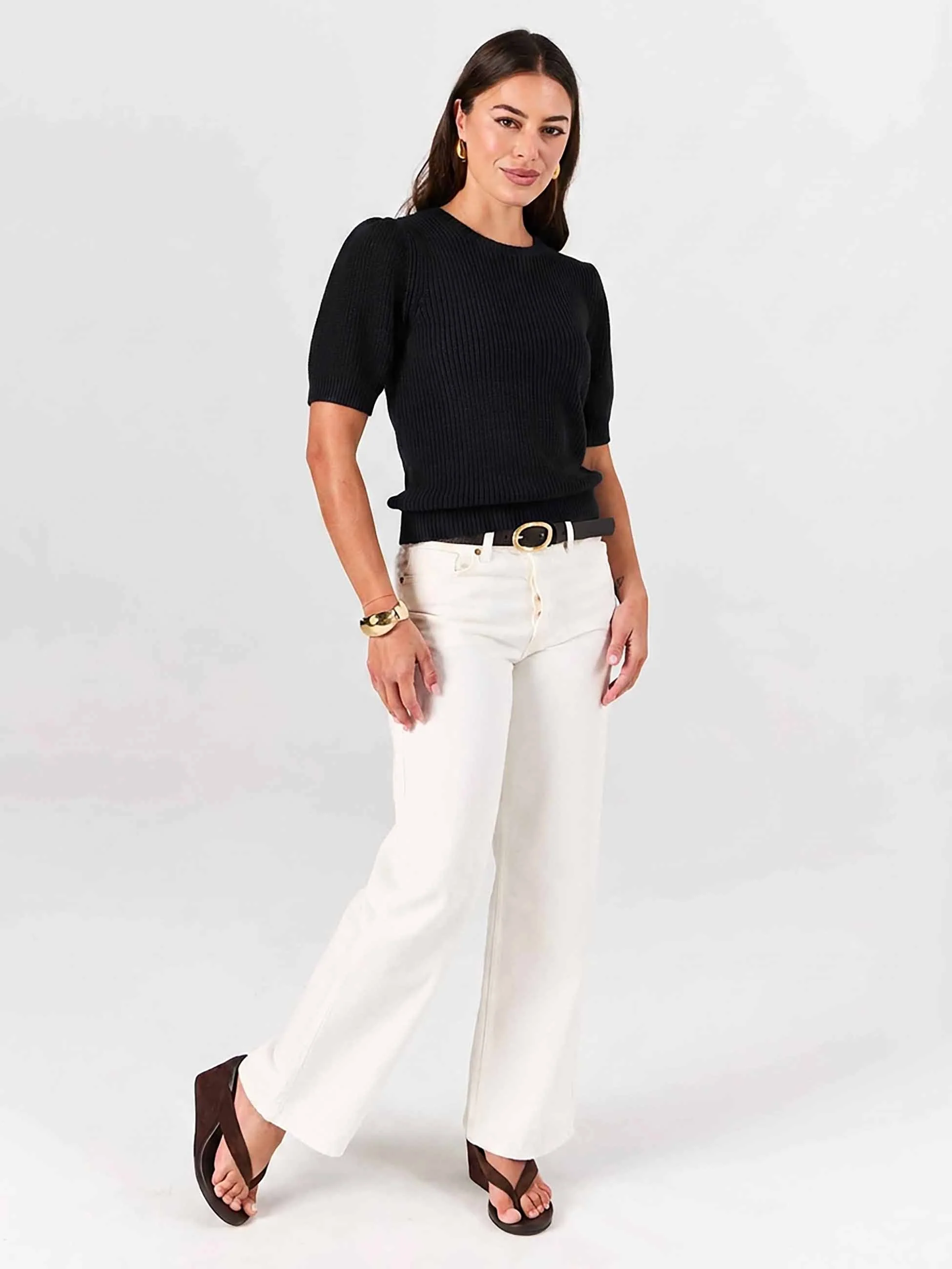 Claire Cotton Knit Top - Black - Image 2