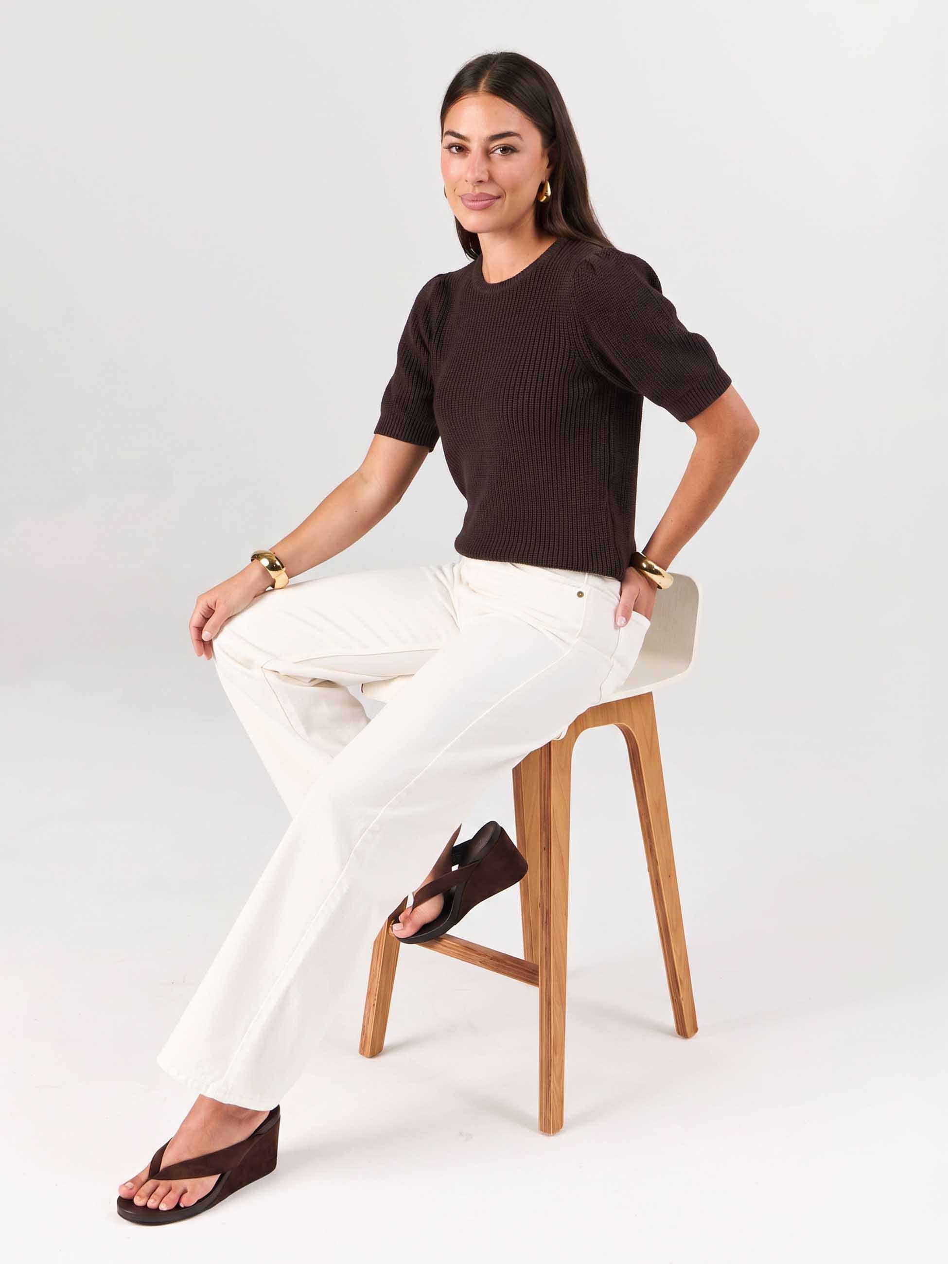 Claire Cotton Knit Top - Coffee Bean - Image 3