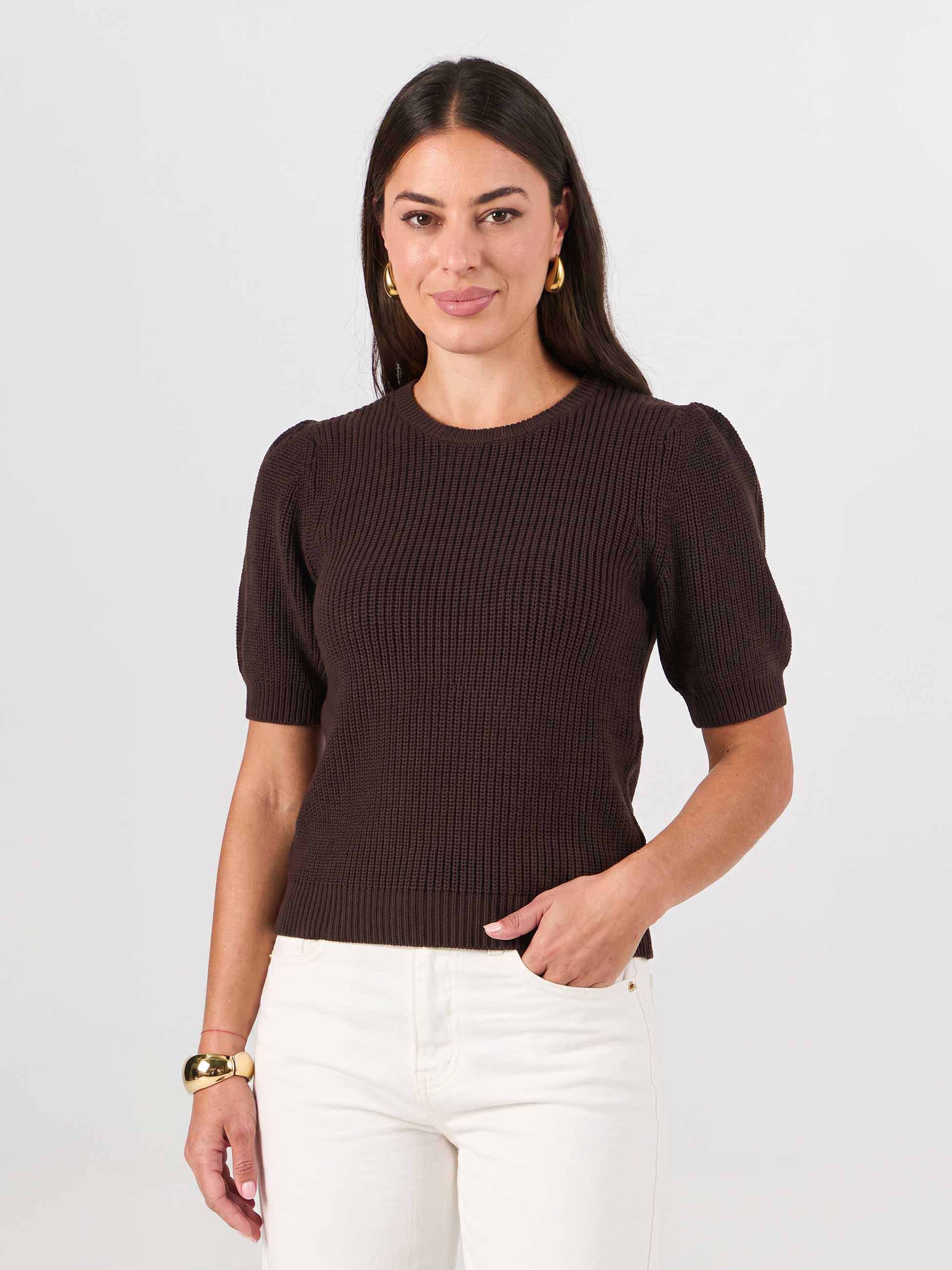 Claire Cotton Knit Top - Coffee Bean - Image 5