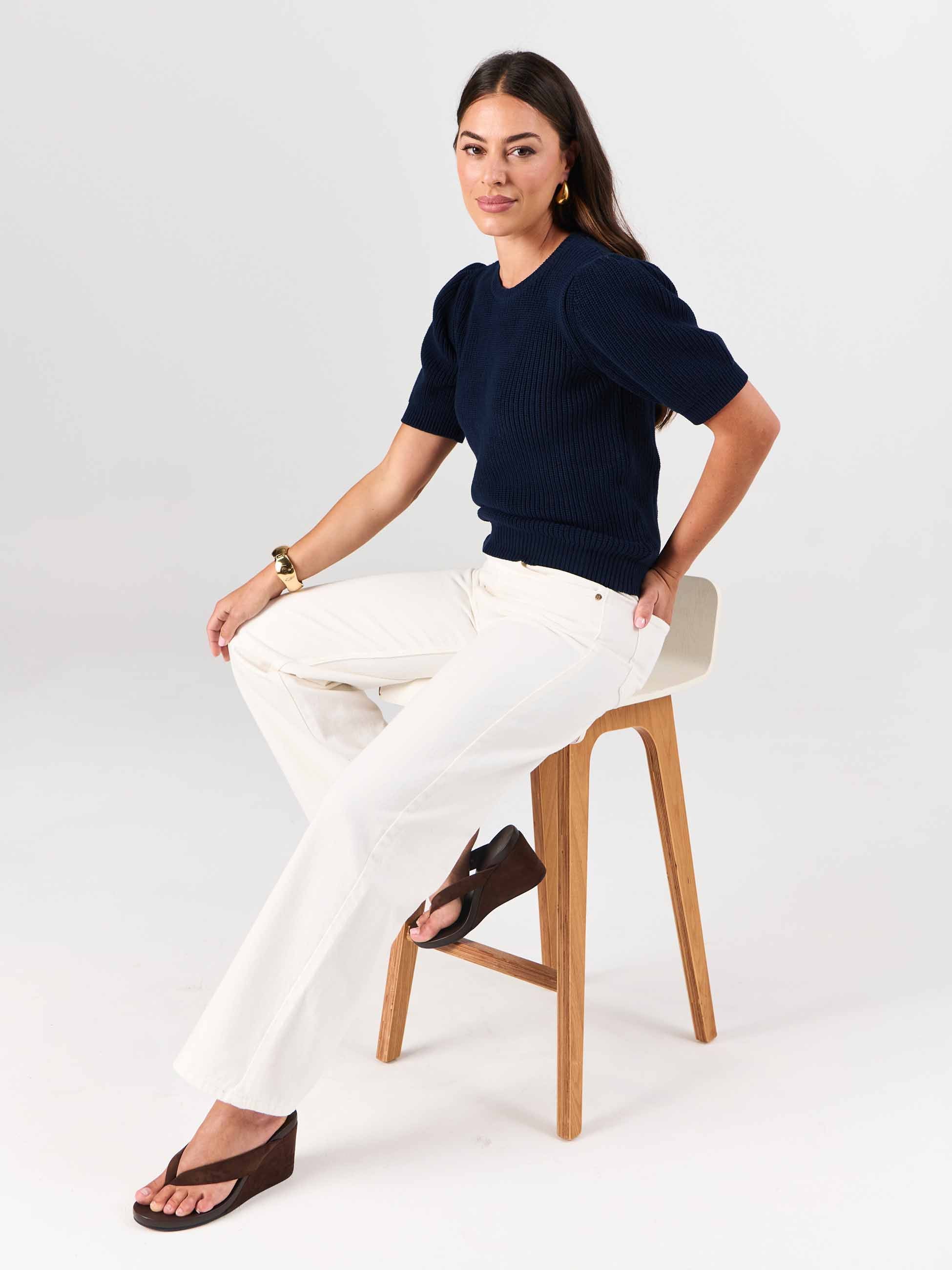 Claire Cotton Knit Top - Navy - Image 5