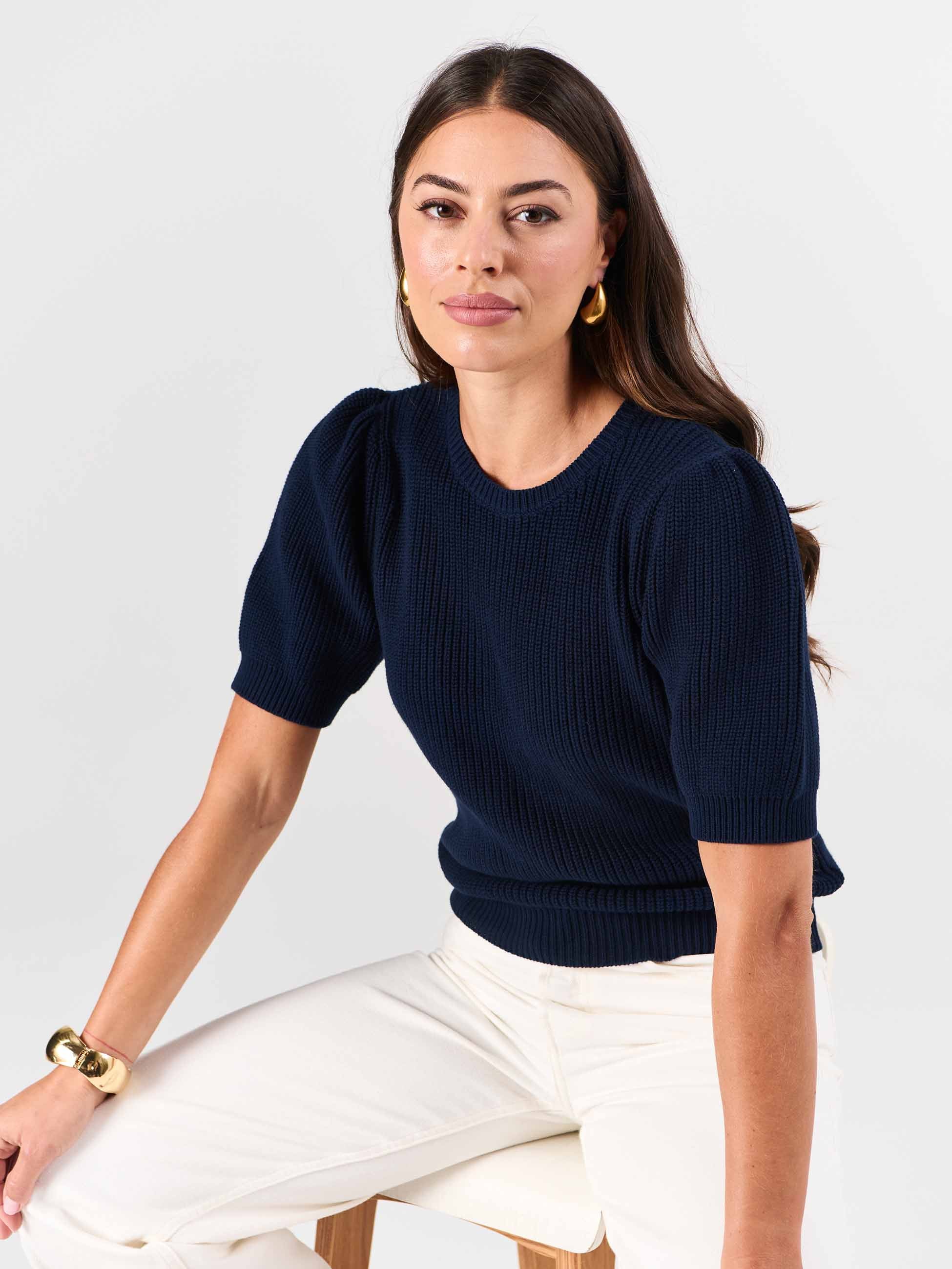 Claire Cotton Knit Top - Navy - Image 6
