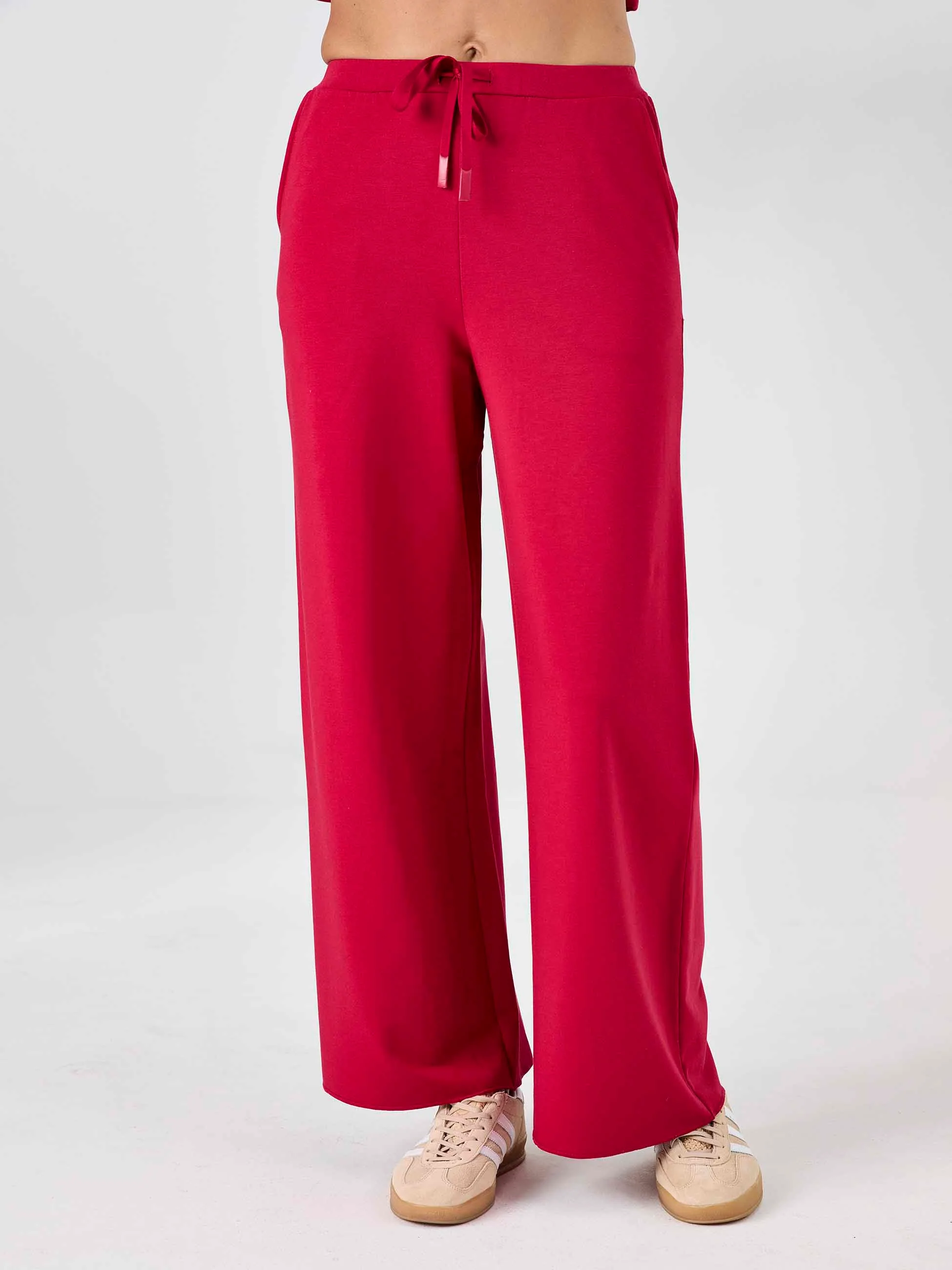 Classic Wide Leg Sweat Pants - Cherry - Image 5