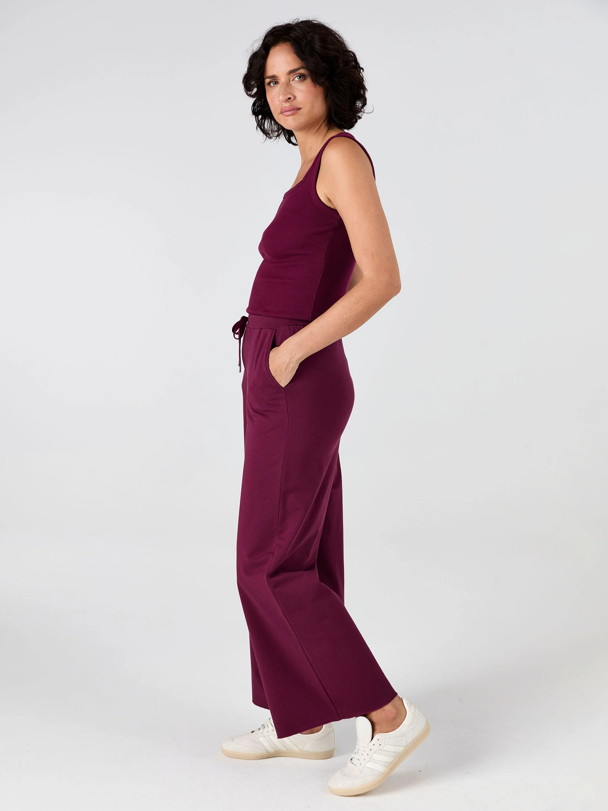 Classic Wide Leg Sweat Pants - Ruby - Image 2