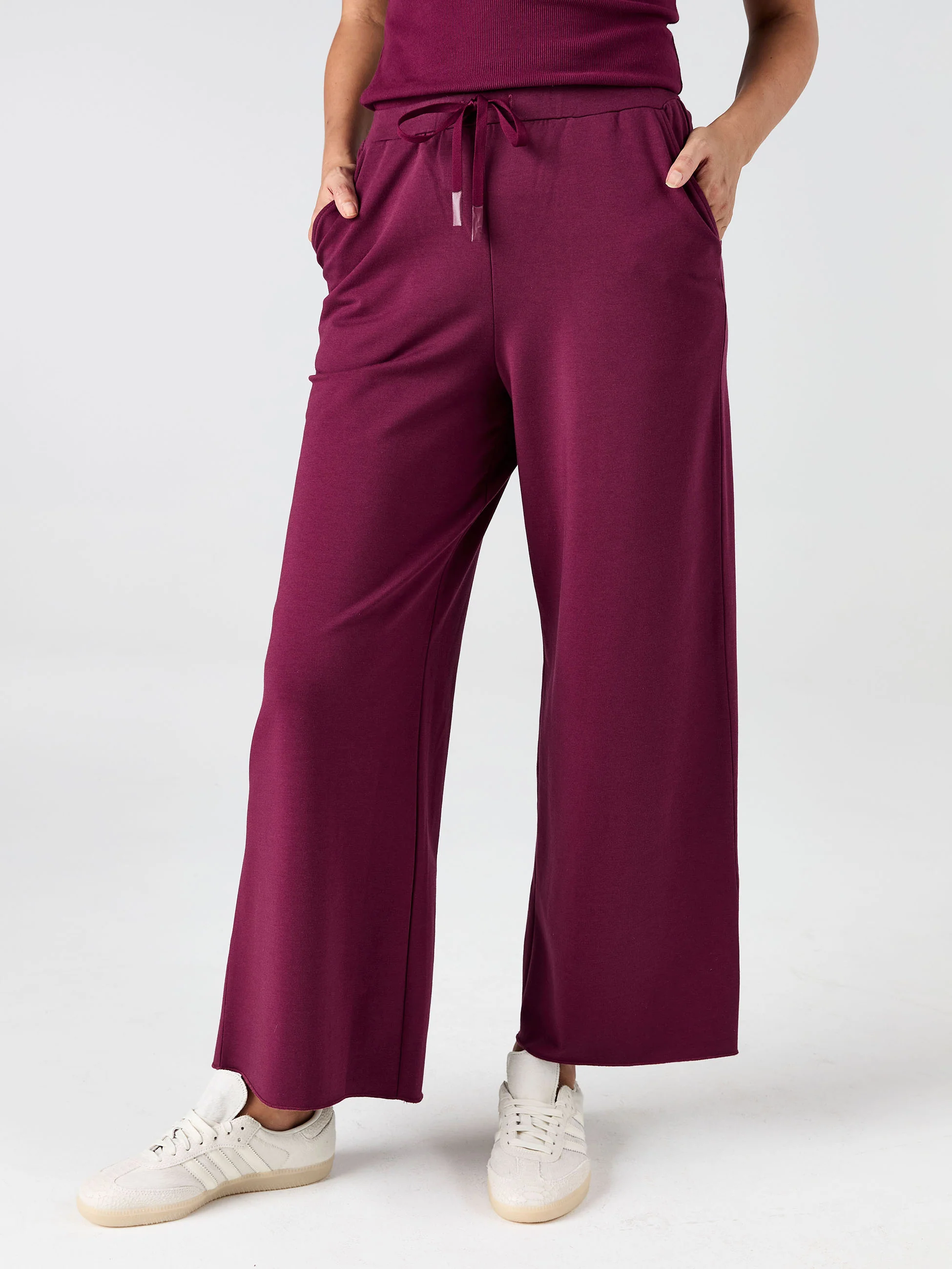 Classic Wide Leg Sweat Pants - Ruby - Image 6