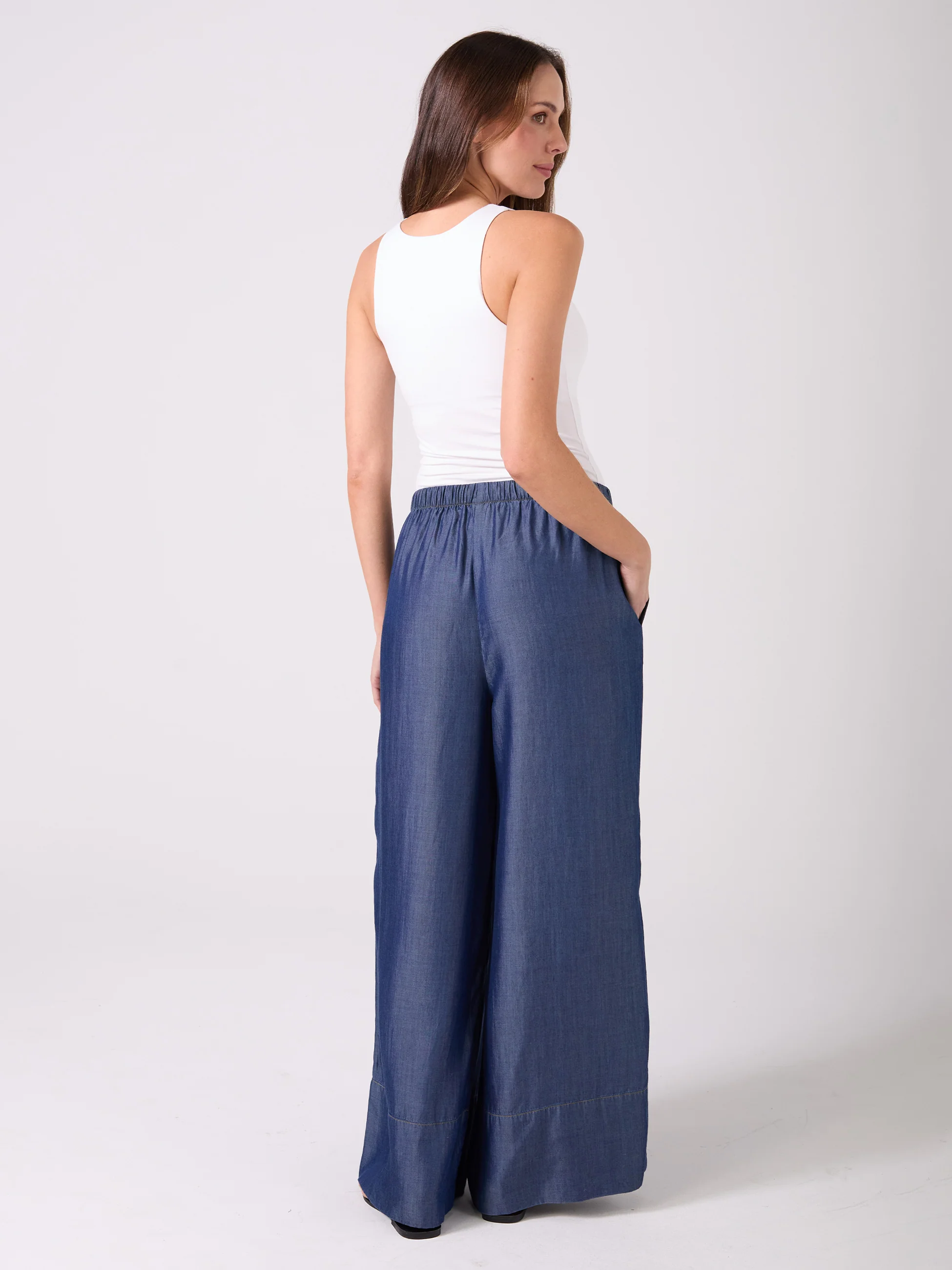 Denim Tencel Palazzo Pant - Dark Denim - Image 3