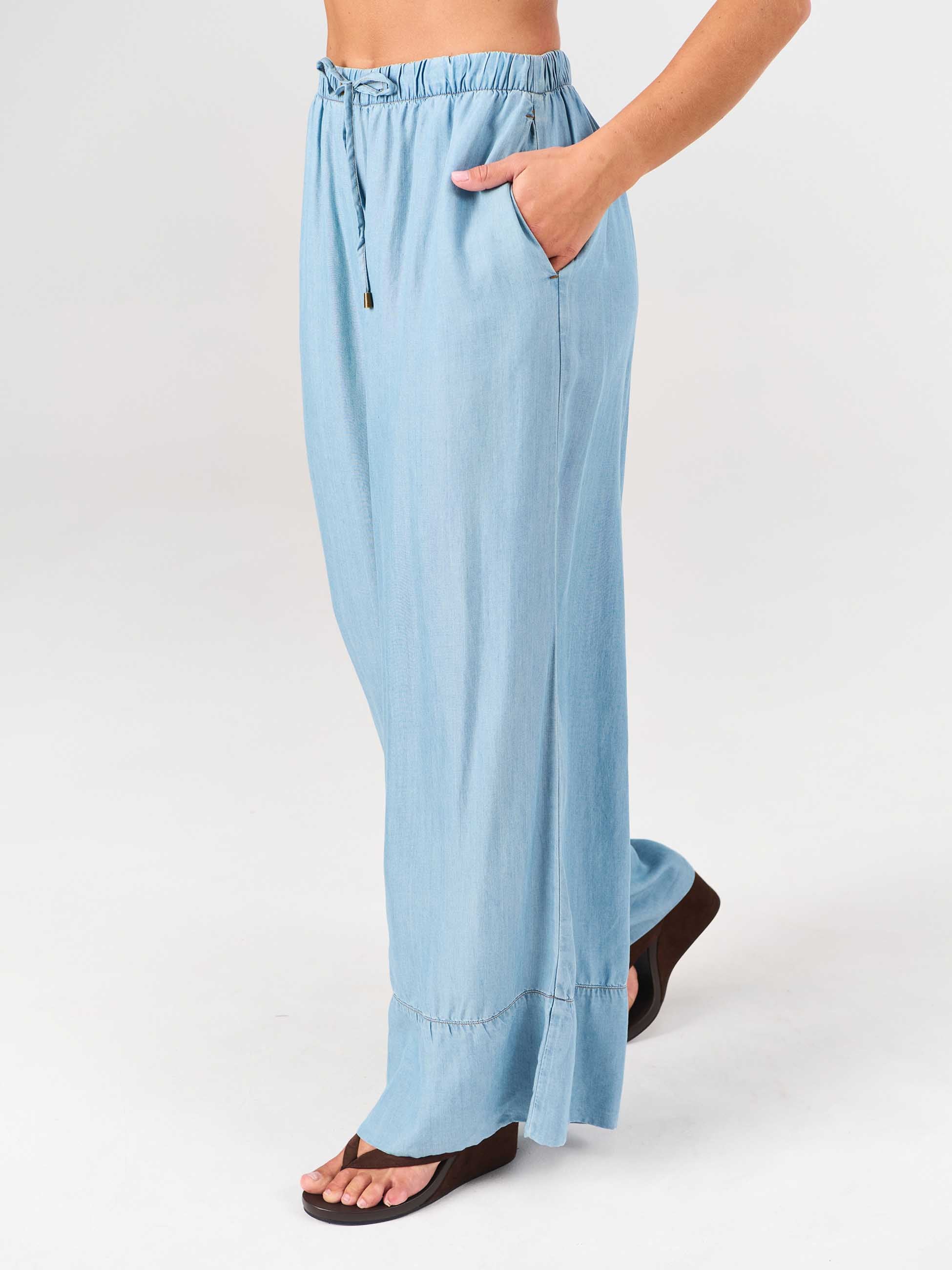 Denim Tencel Palazzo Pant - Light Denim - Image 3