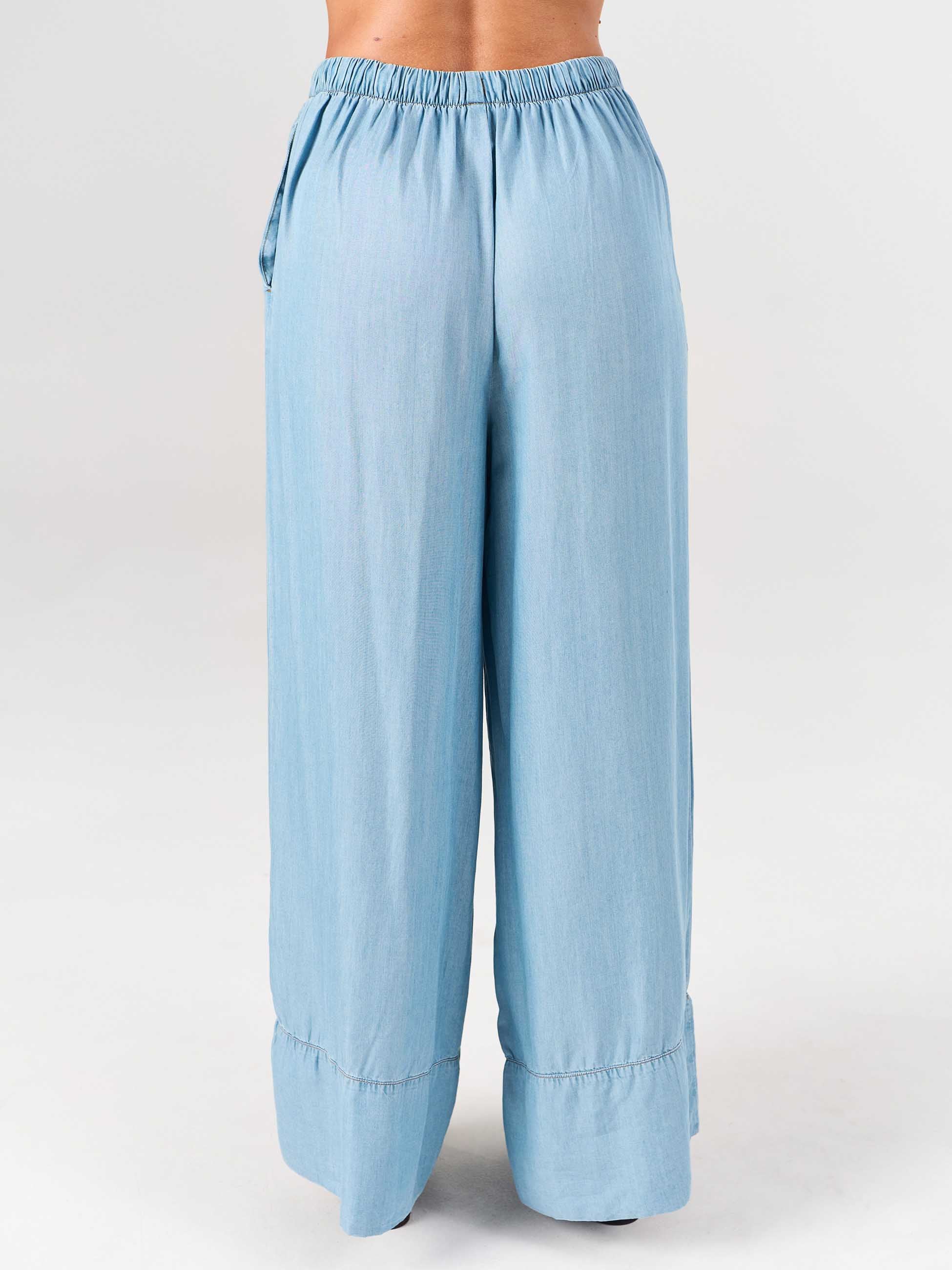 Denim Tencel Palazzo Pant - Light Denim - Image 4