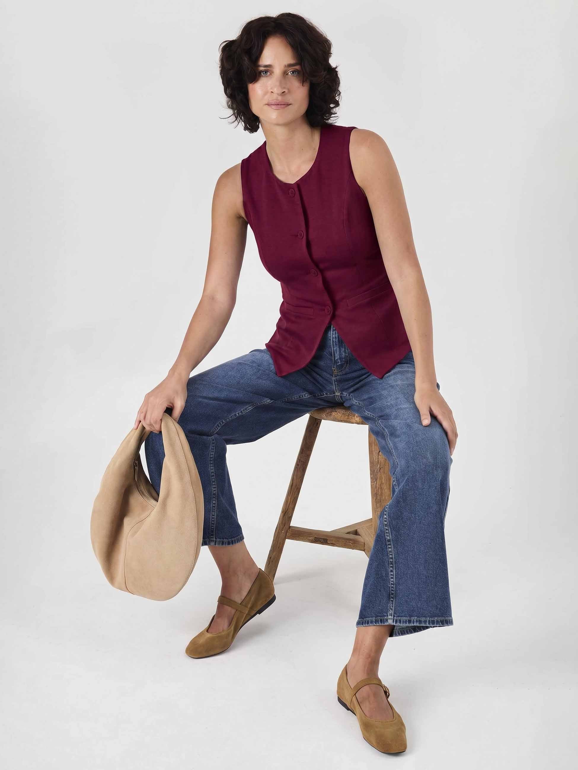 Fitted Waistcoat - Sangria - Image 6