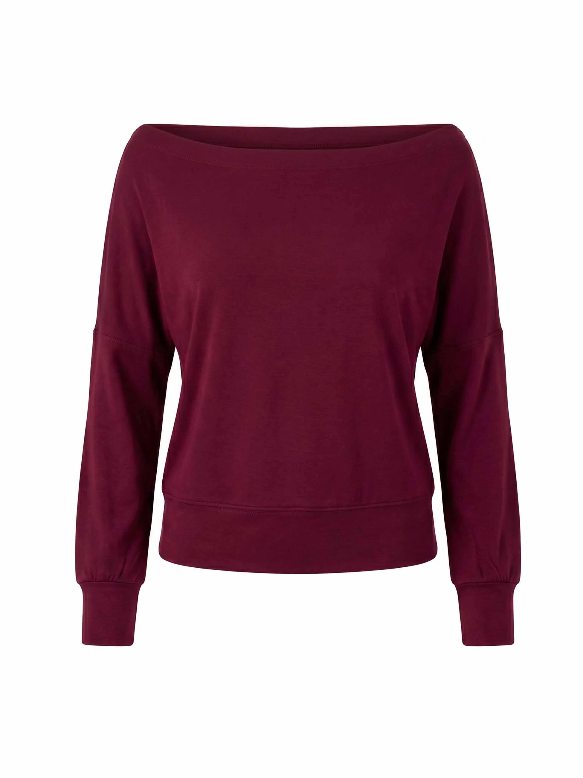 French Terry Off Shoulder Sweatshirt - Sangria - Image 4