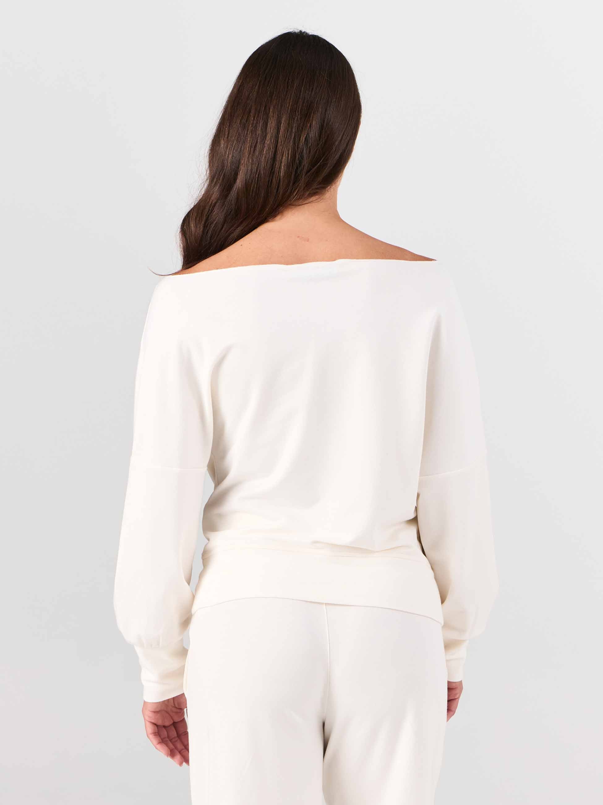 French Terry Off Shoulder Sweatshirt - Soft White - Image 4