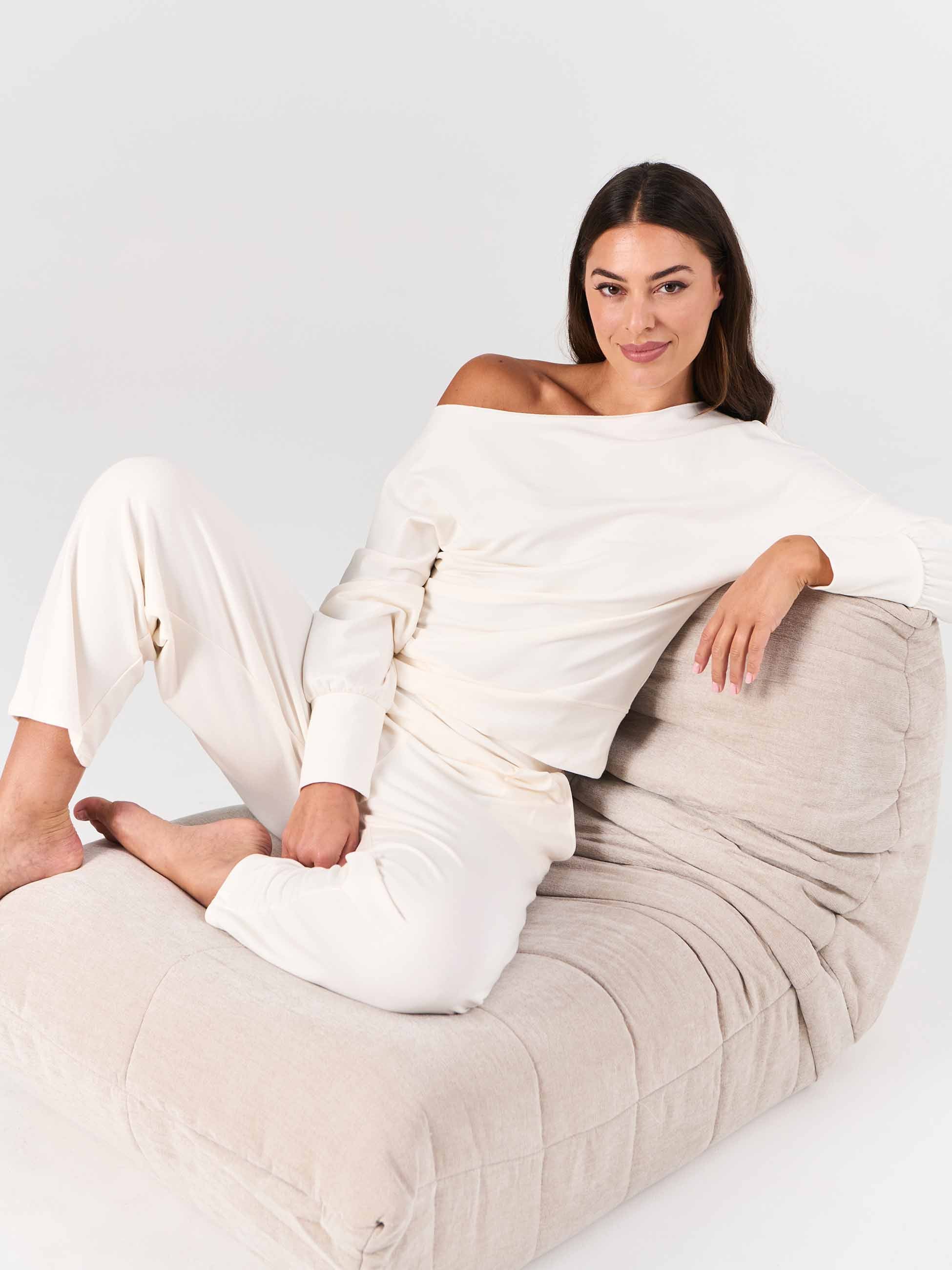 French Terry Off Shoulder Sweatshirt - Soft White - Image 5