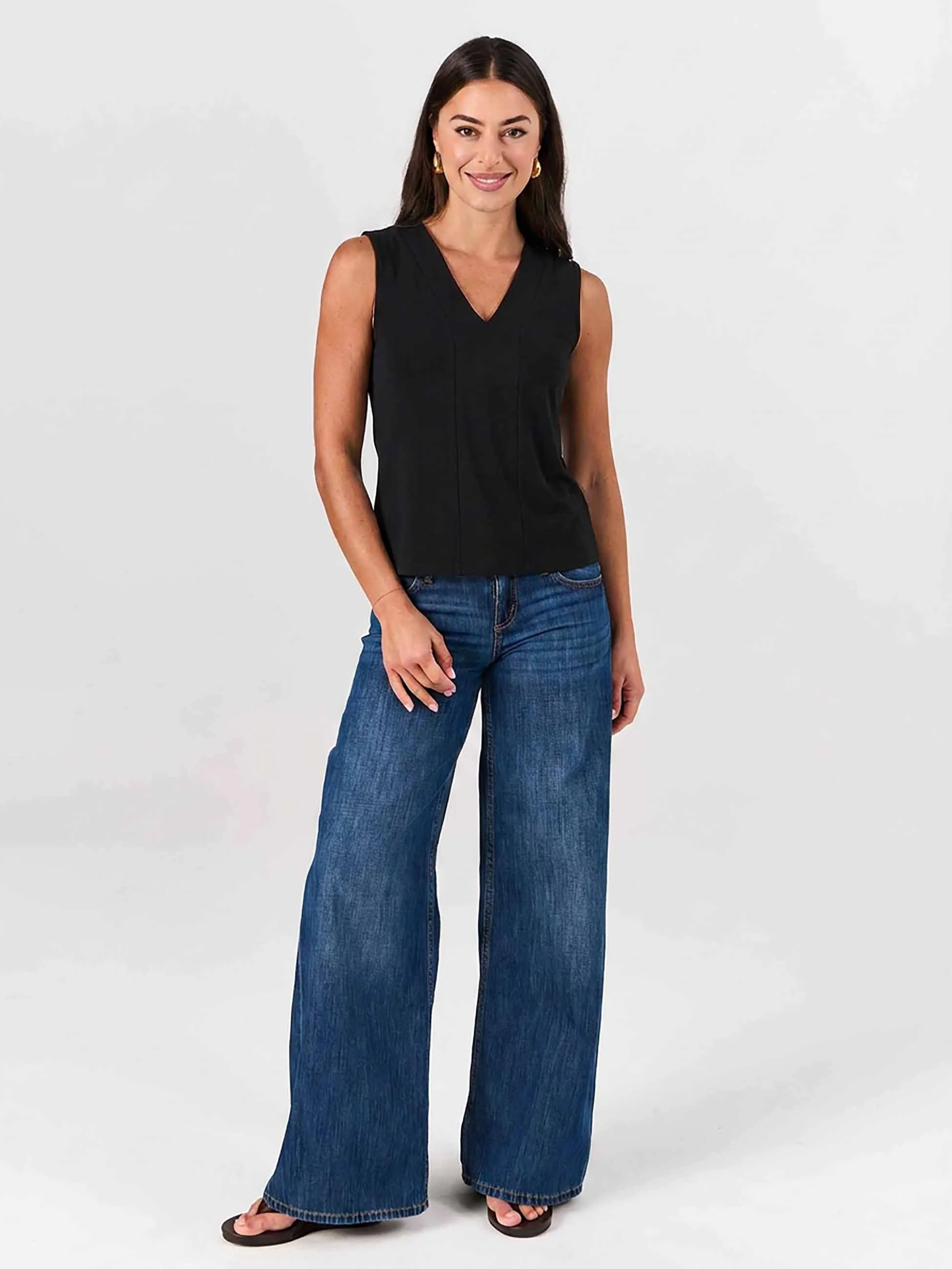 Laura V Neck Top - Black - Image 2