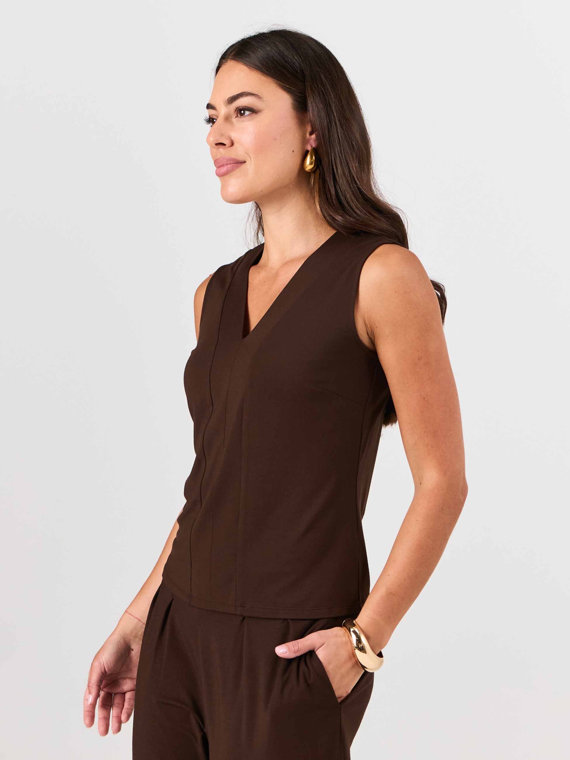 Laura V Neck Top - Coffee Bean - Image 6