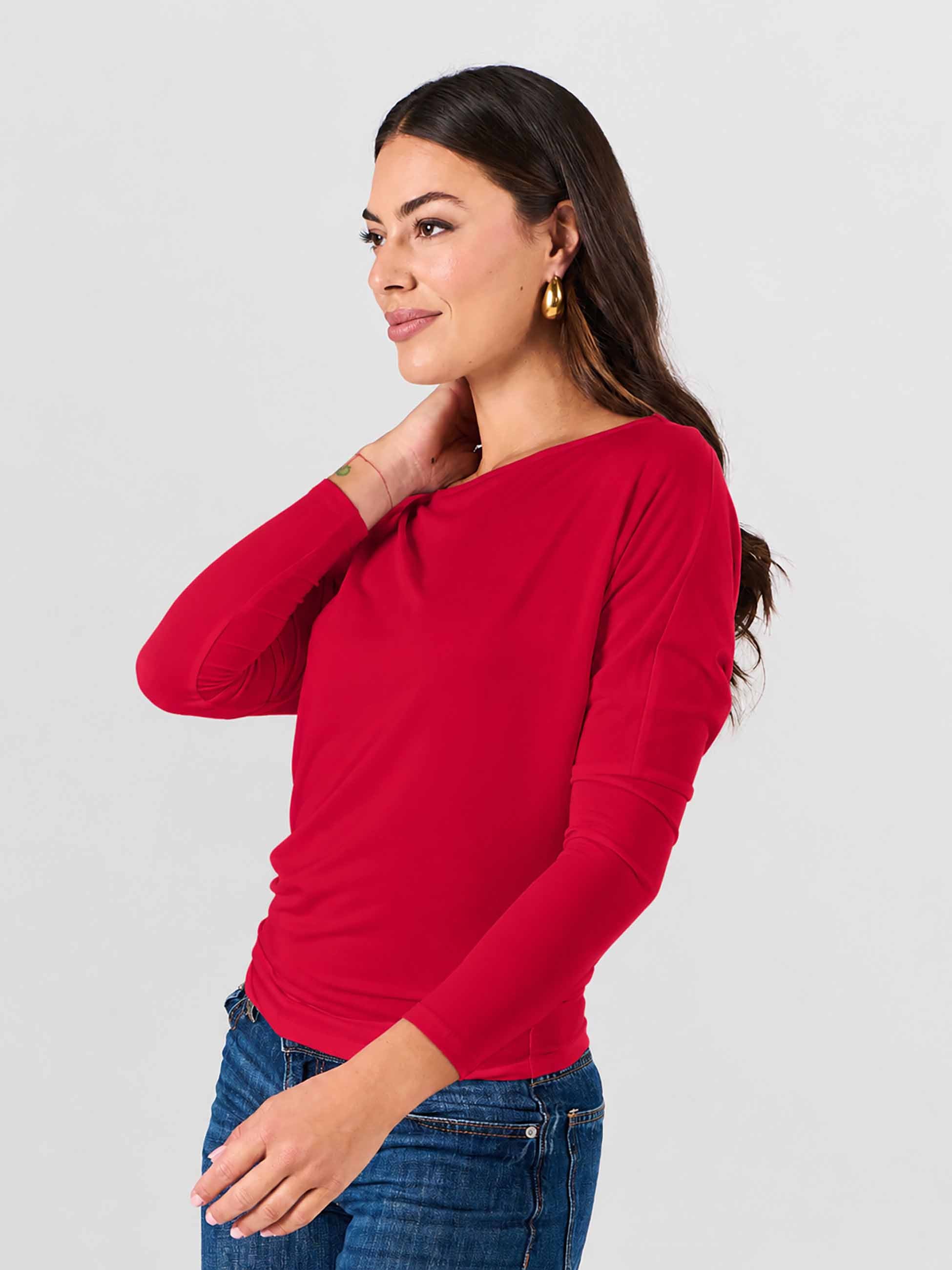 Modal Long Sleeve Off Shoulder Top - Cherry - Image 2