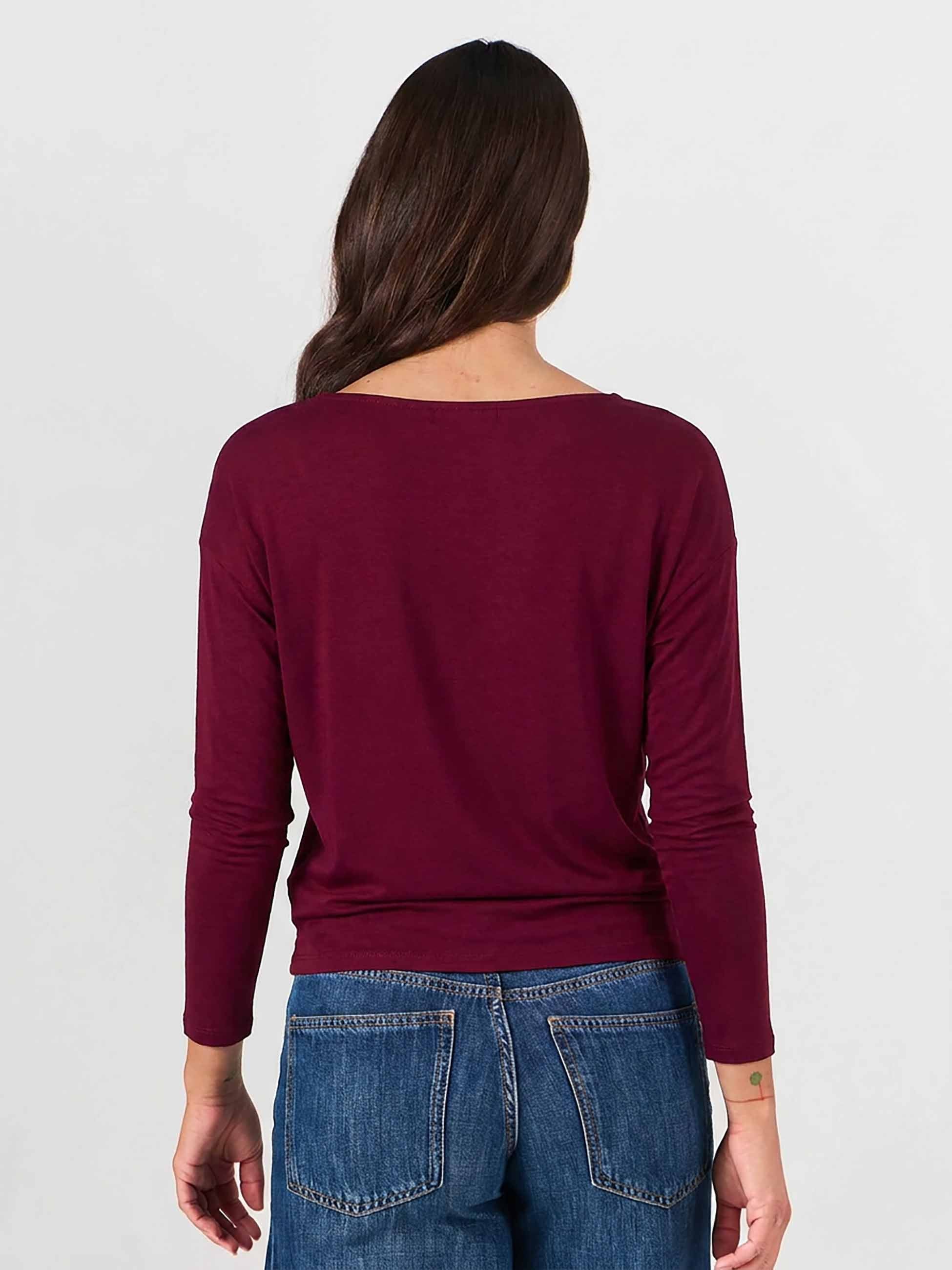 Modal Long Sleeve Off Shoulder Top - Sangria - Image 4