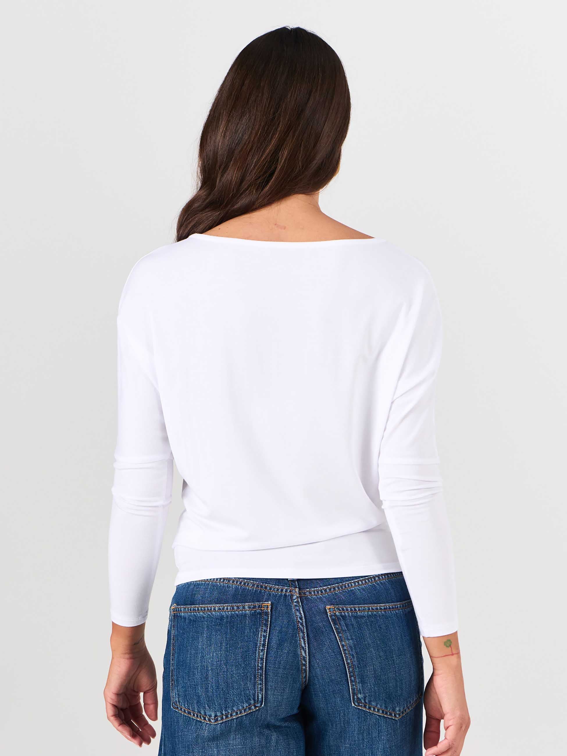 Modal Long Sleeve Off Shoulder Top - White - Image 4