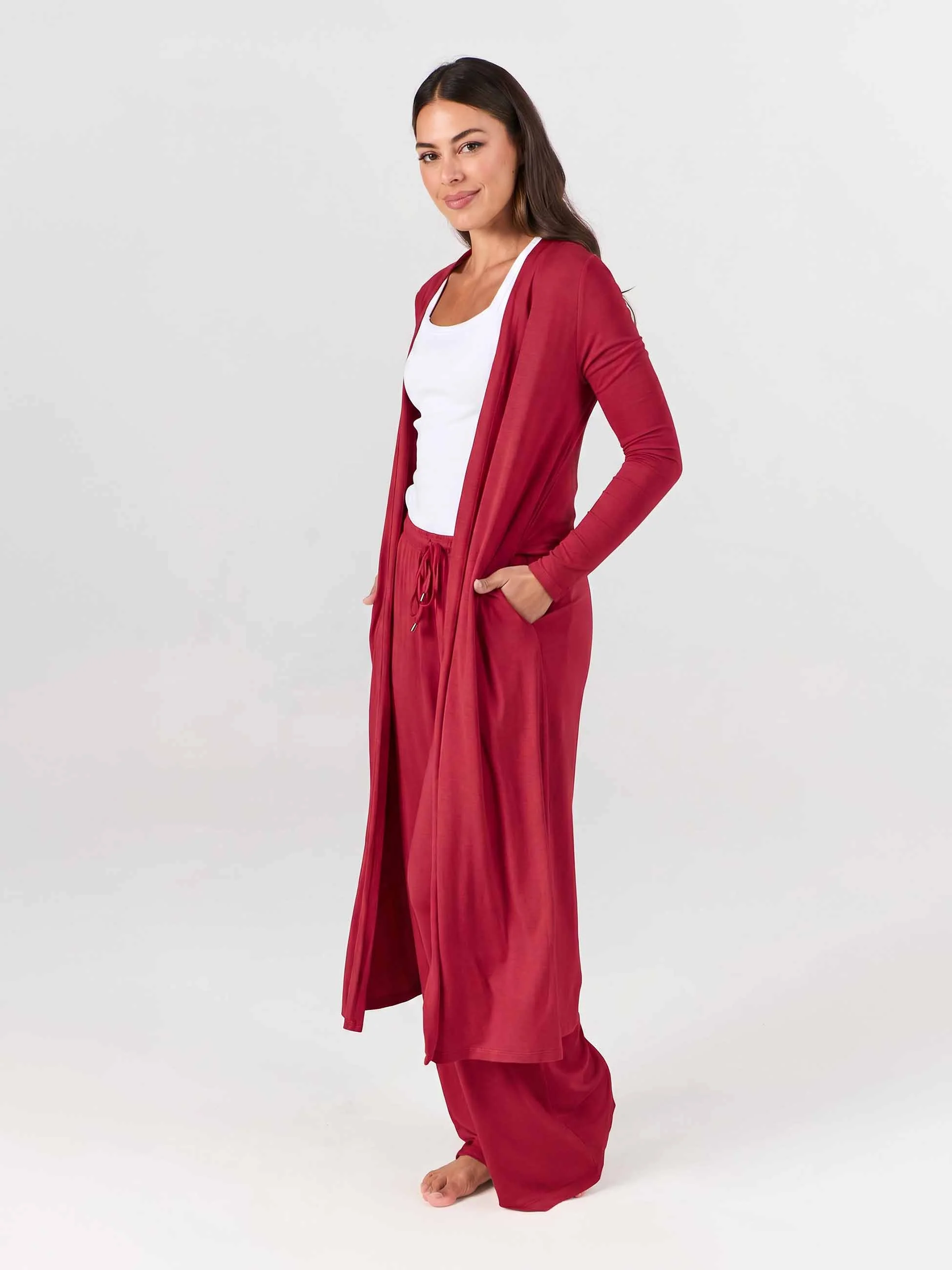 Modal Longline Cardigan - Cherry - Image 4