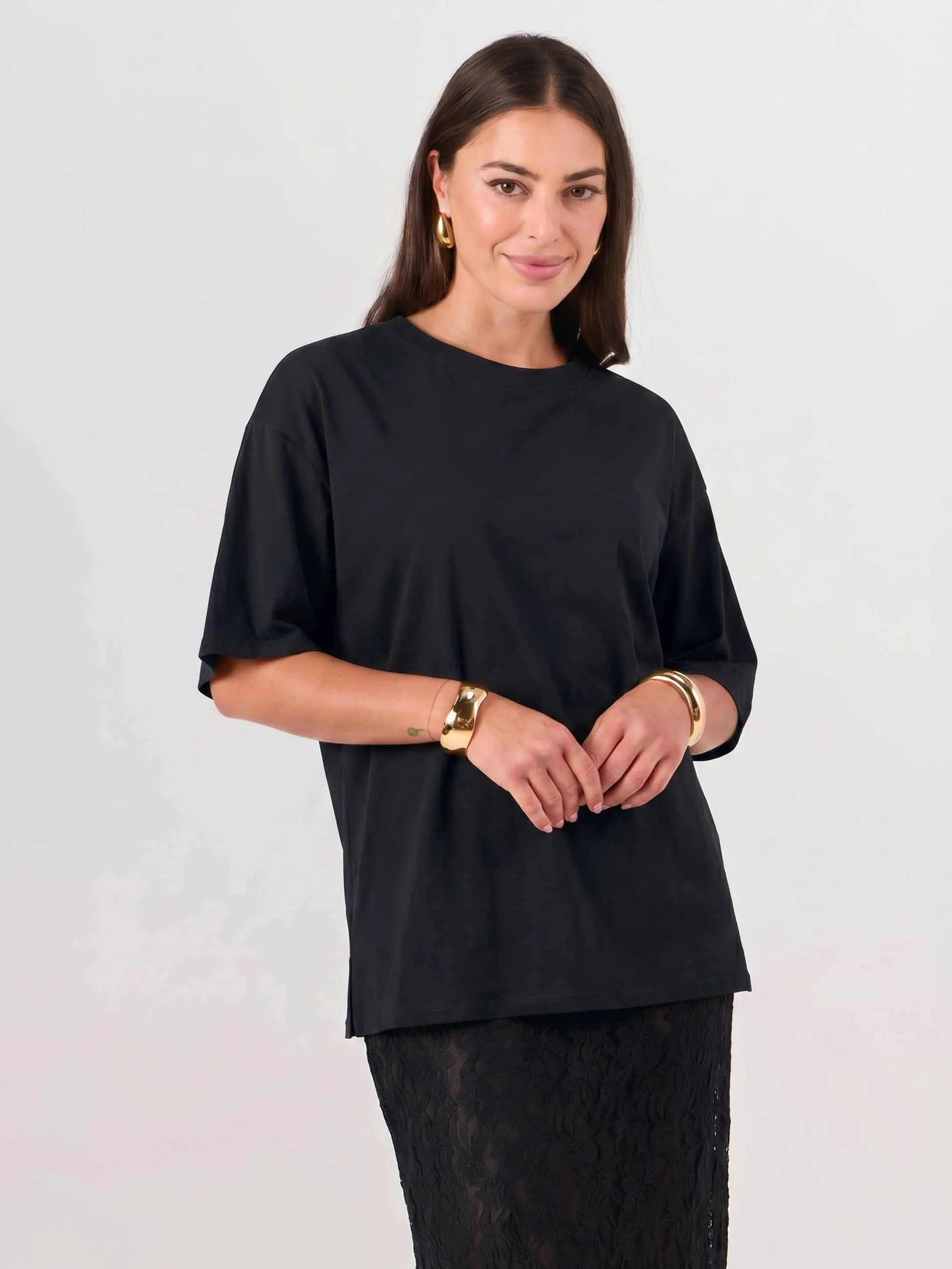 Oversized Pima Cotton Tee - Black - Image 2