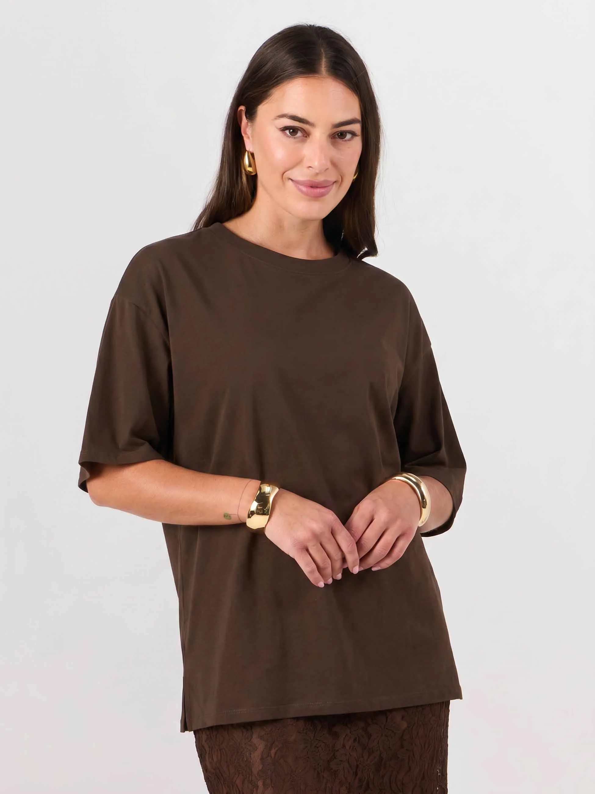 Oversized Pima Cotton Tee - Coffee Bean - Image 2