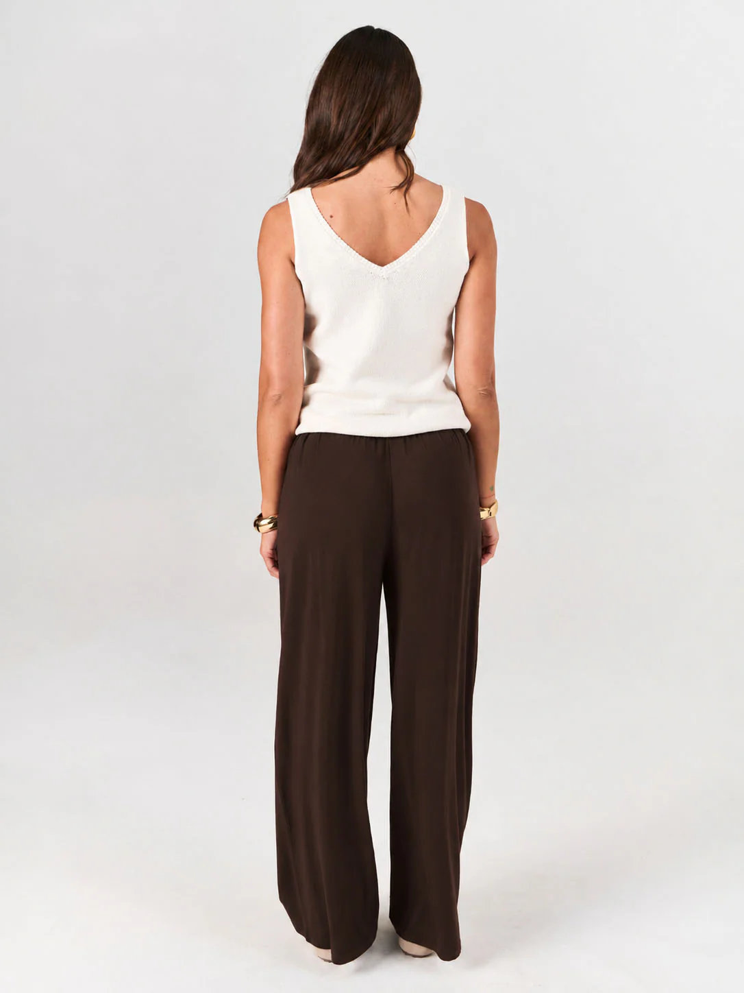 Pleat Front Wide Leg Pants - Coffee Bean - Image 3