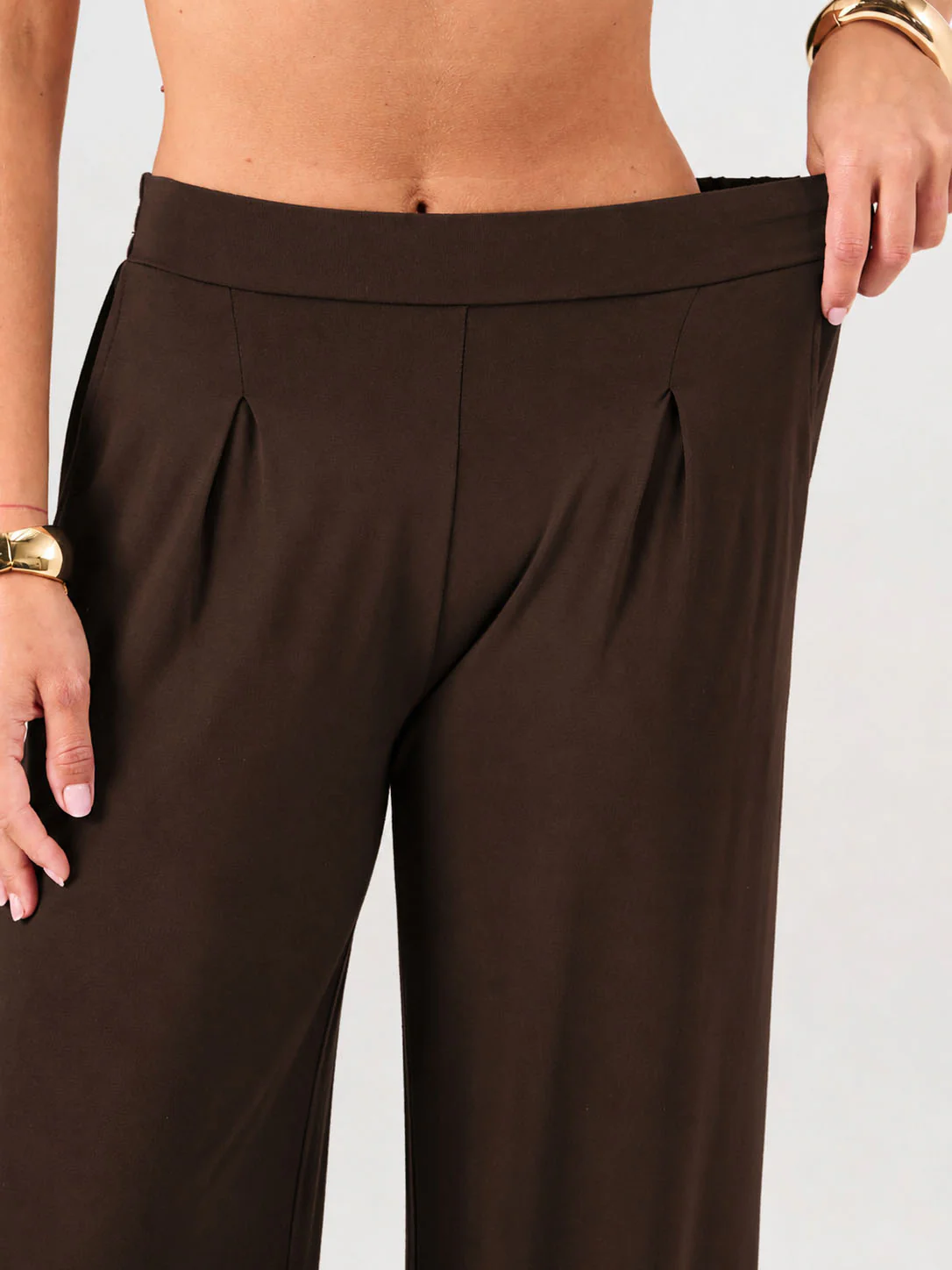 Pleat Front Wide Leg Pants - Coffee Bean - Image 6