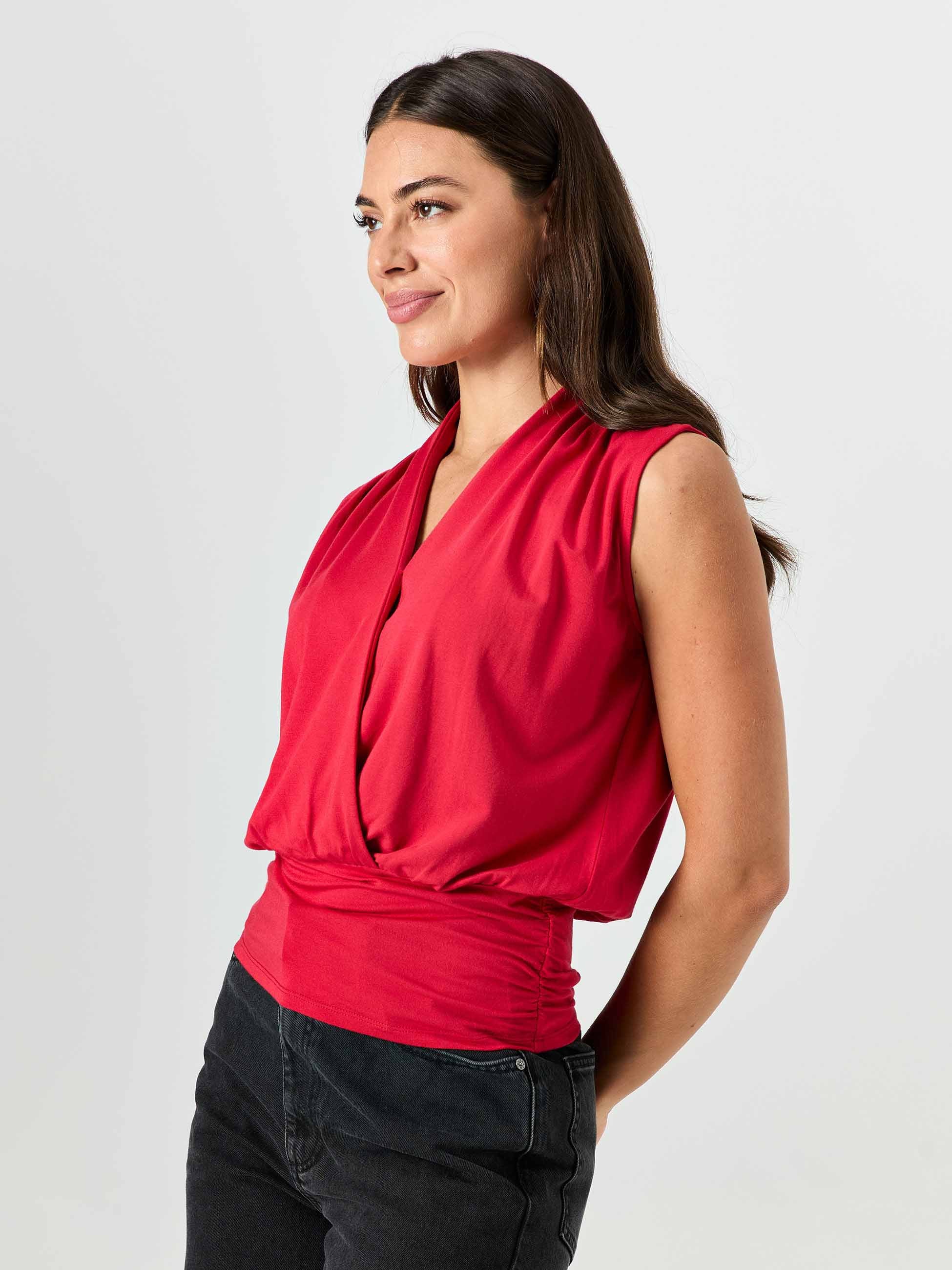 Shawl Collar Top - Cherry - Image 2