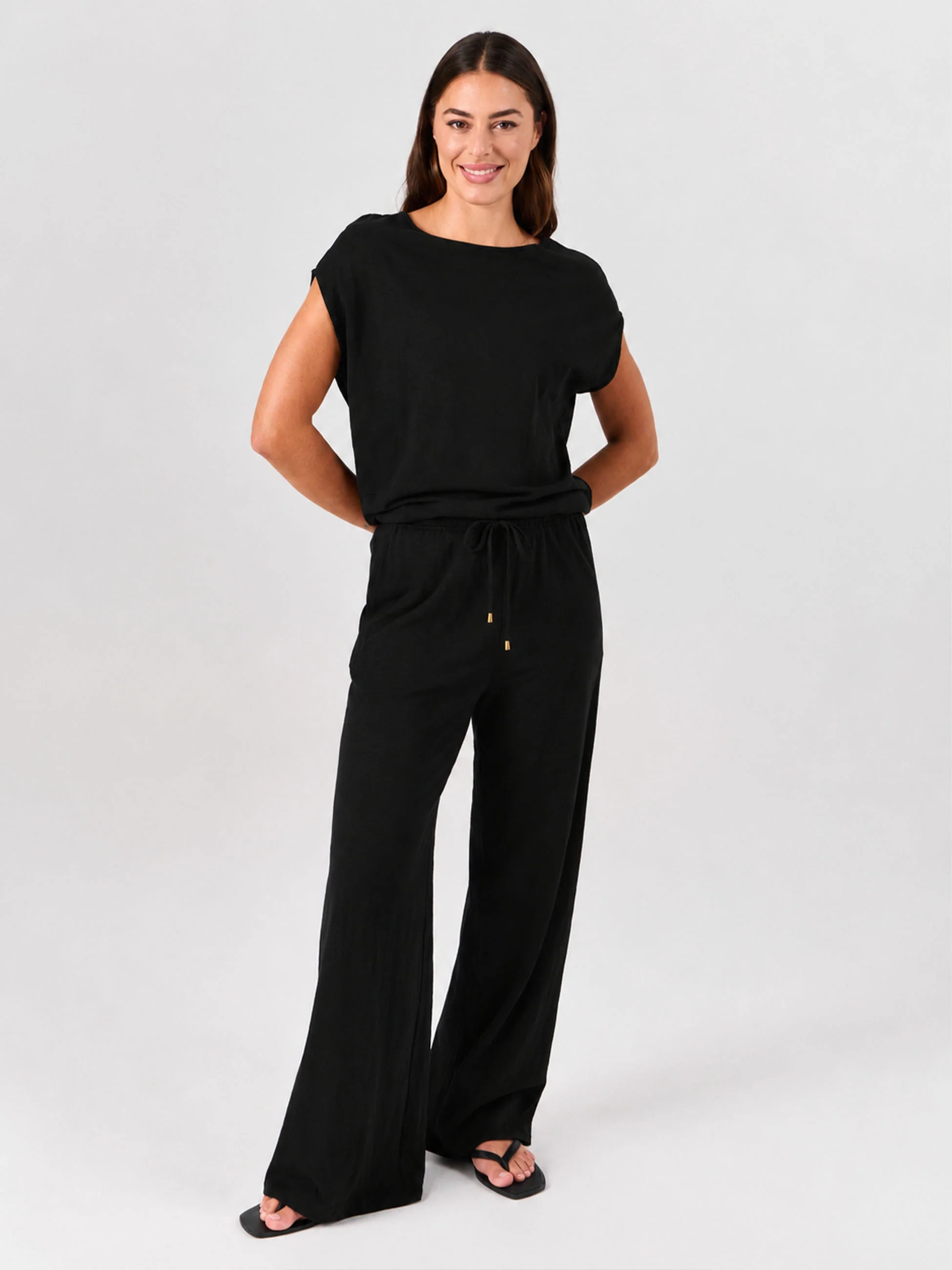 Textured Slub Luxe Layer Tee - Black - Image 2