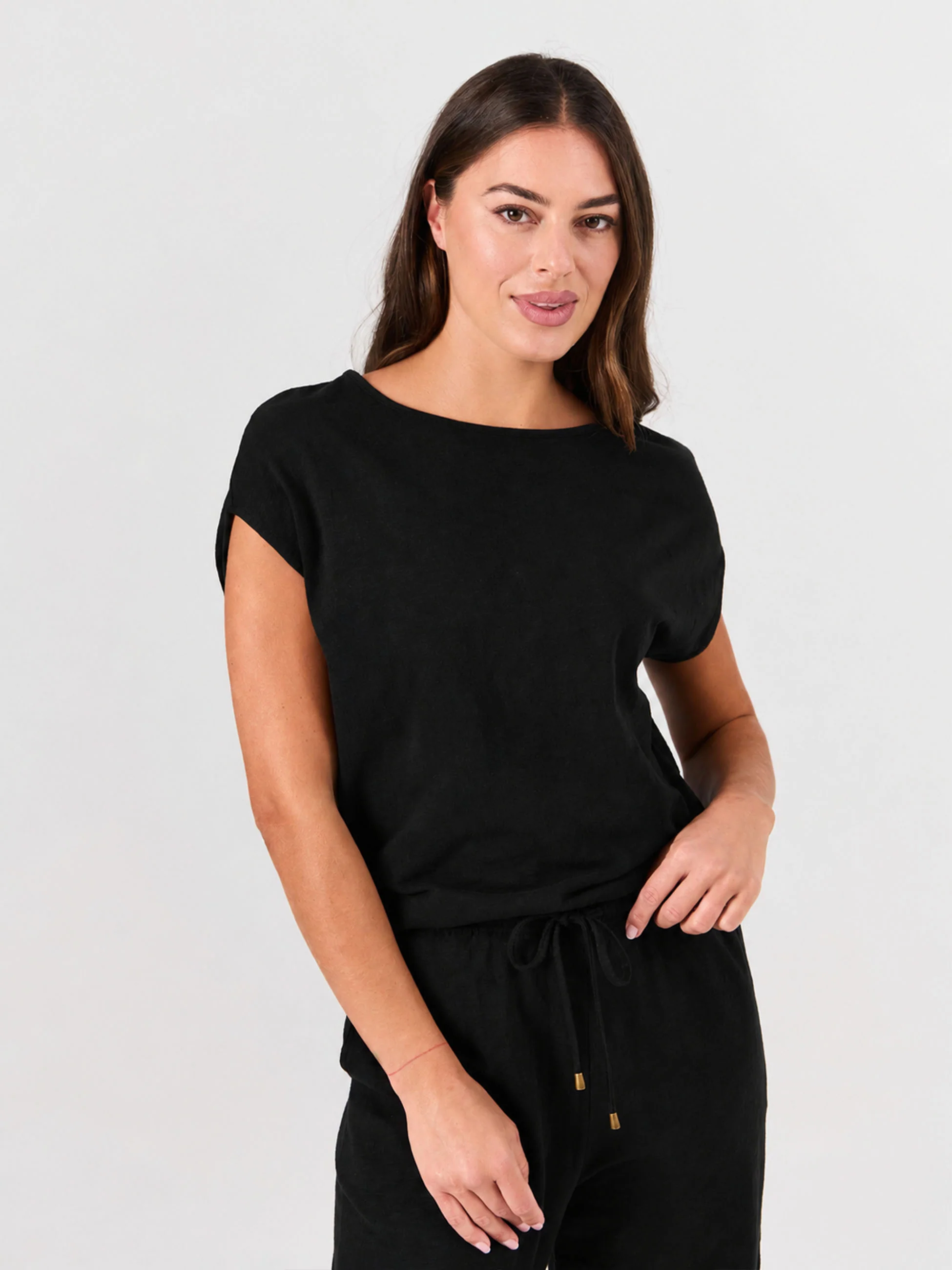 Textured Slub Luxe Layer Tee - Black - Image 3