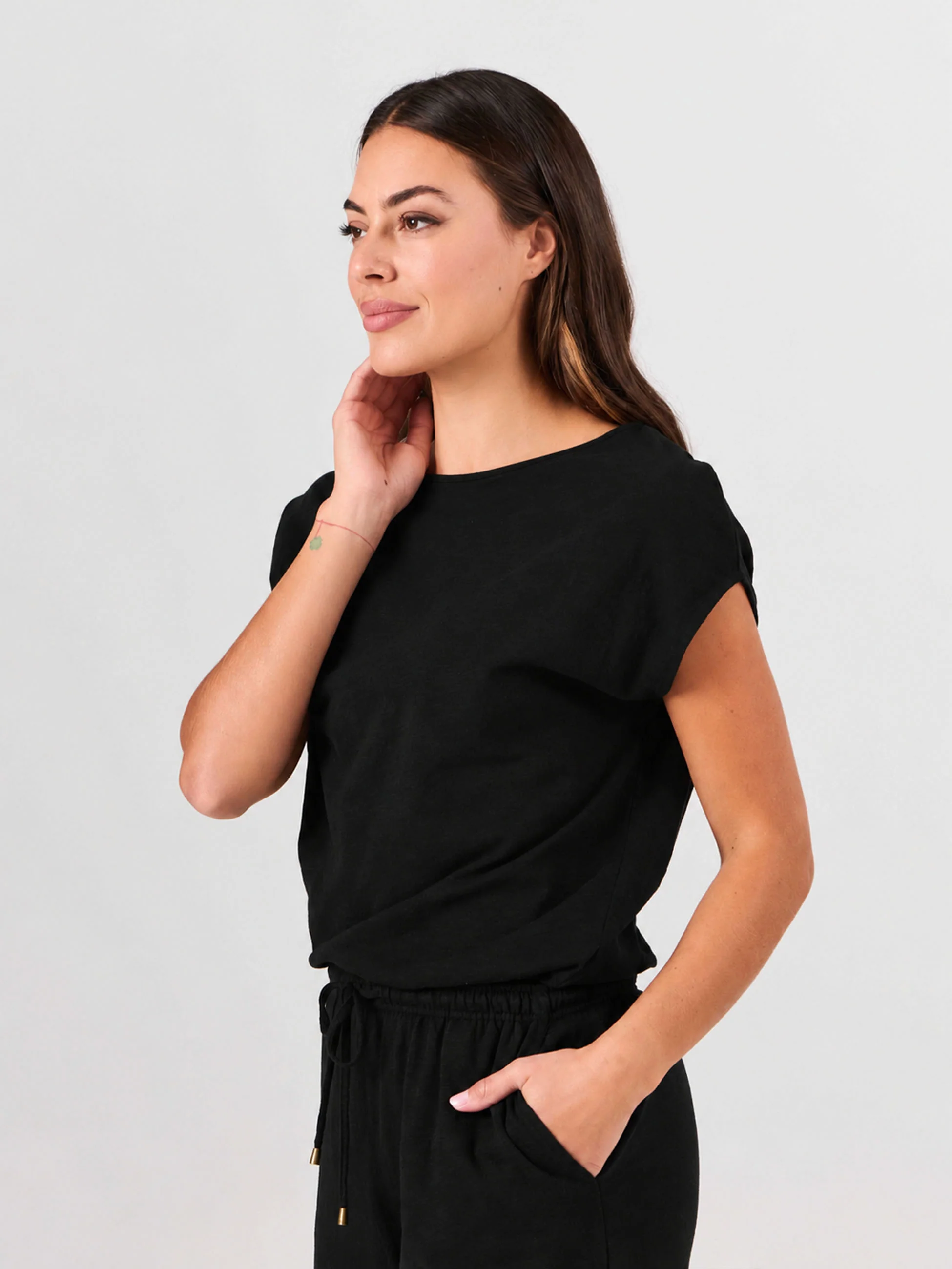 Textured Slub Luxe Layer Tee - Black - Image 5