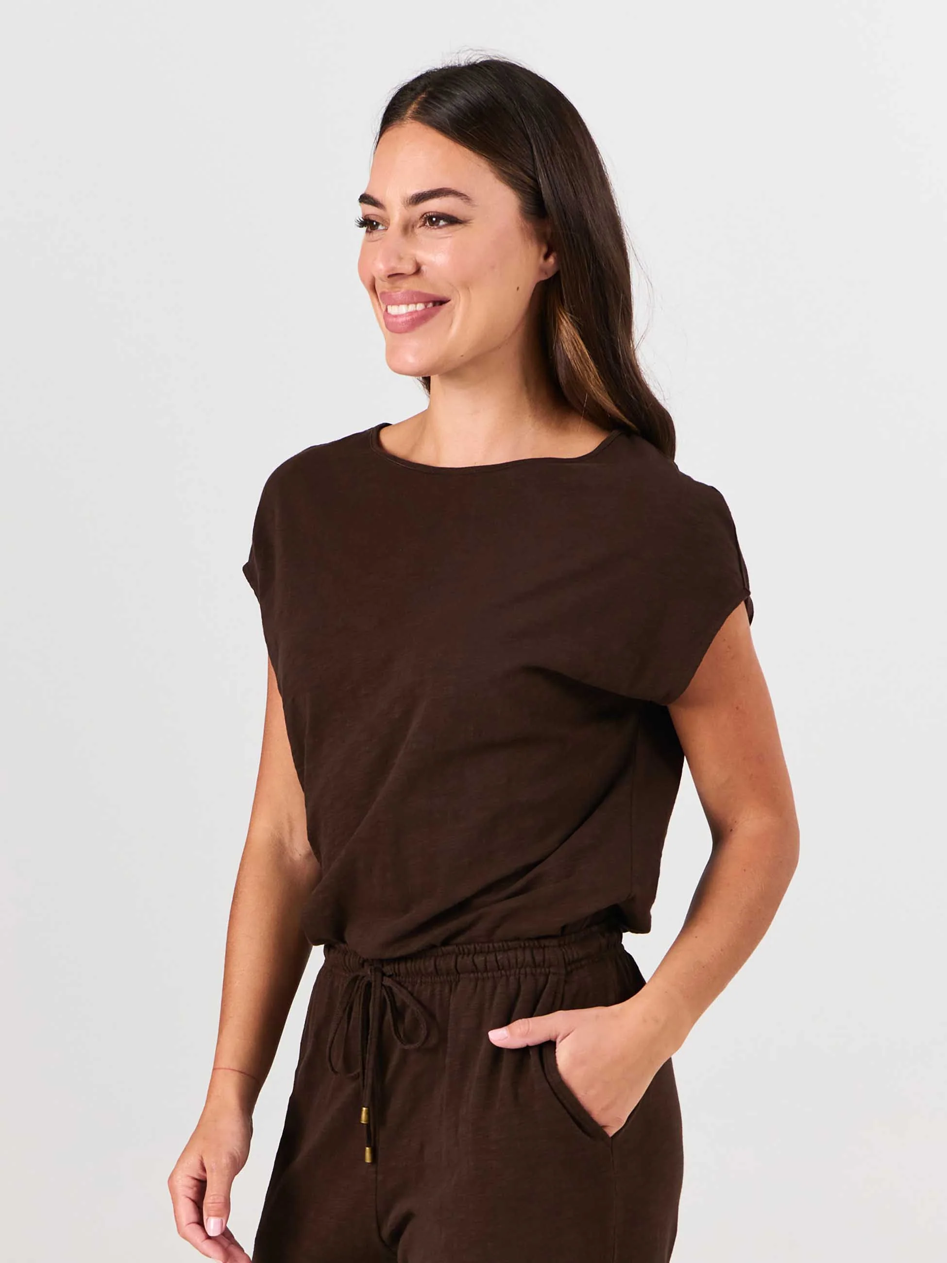 Textured Slub Luxe Layer Tee - Coffee Bean - Image 6