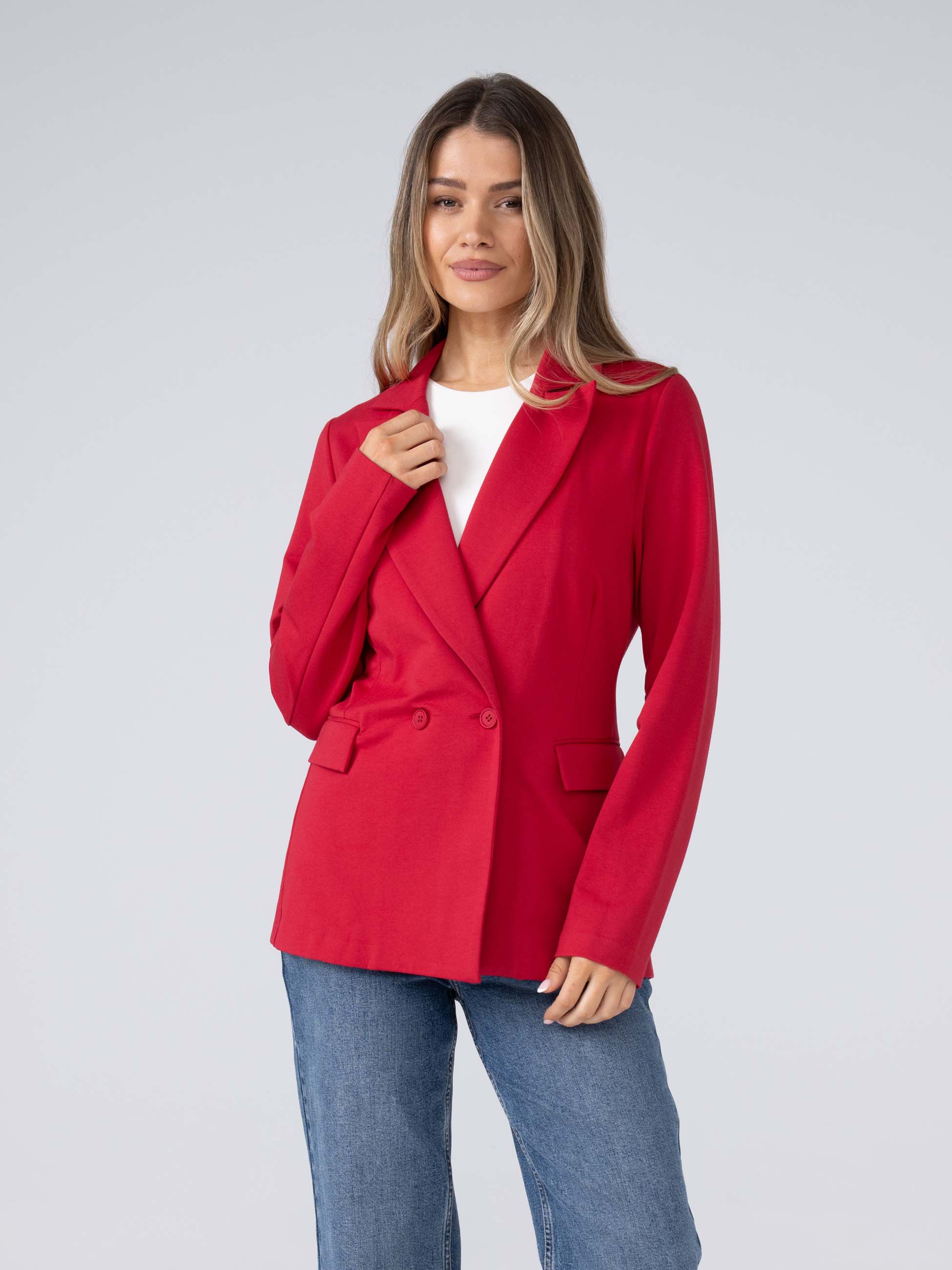 The Double - Breasted Blazer - Cherry